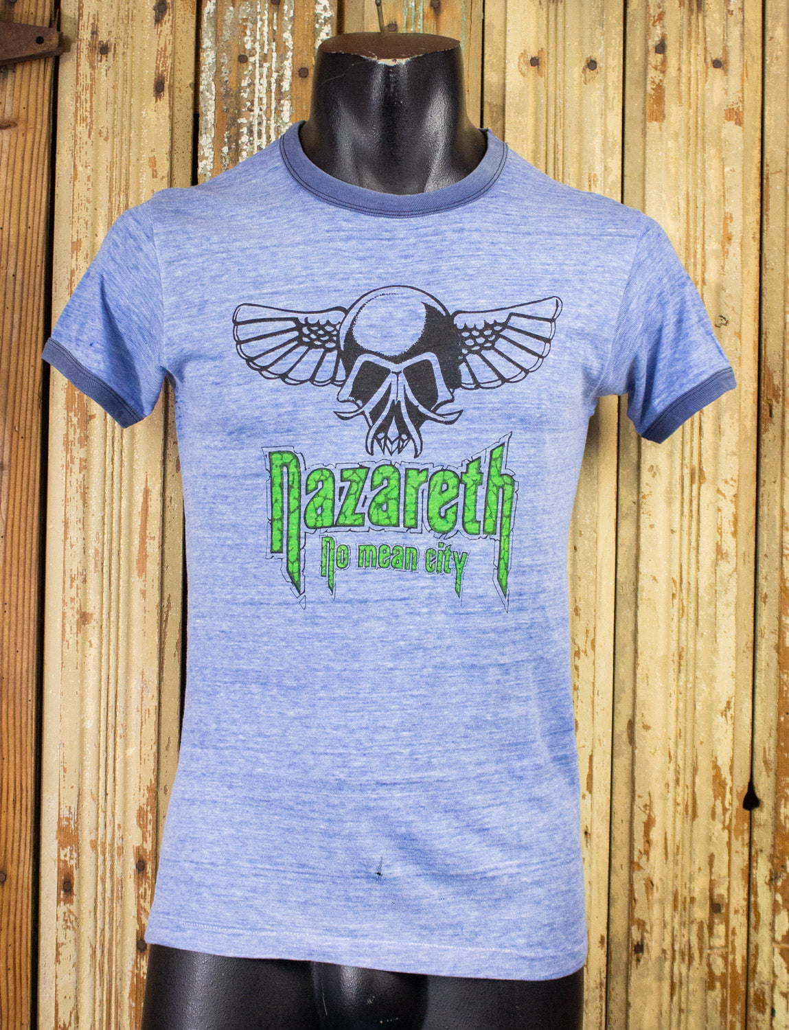 Vintage Nazareth No Mean City Concert Ringer T Shirt 70s Blue Small