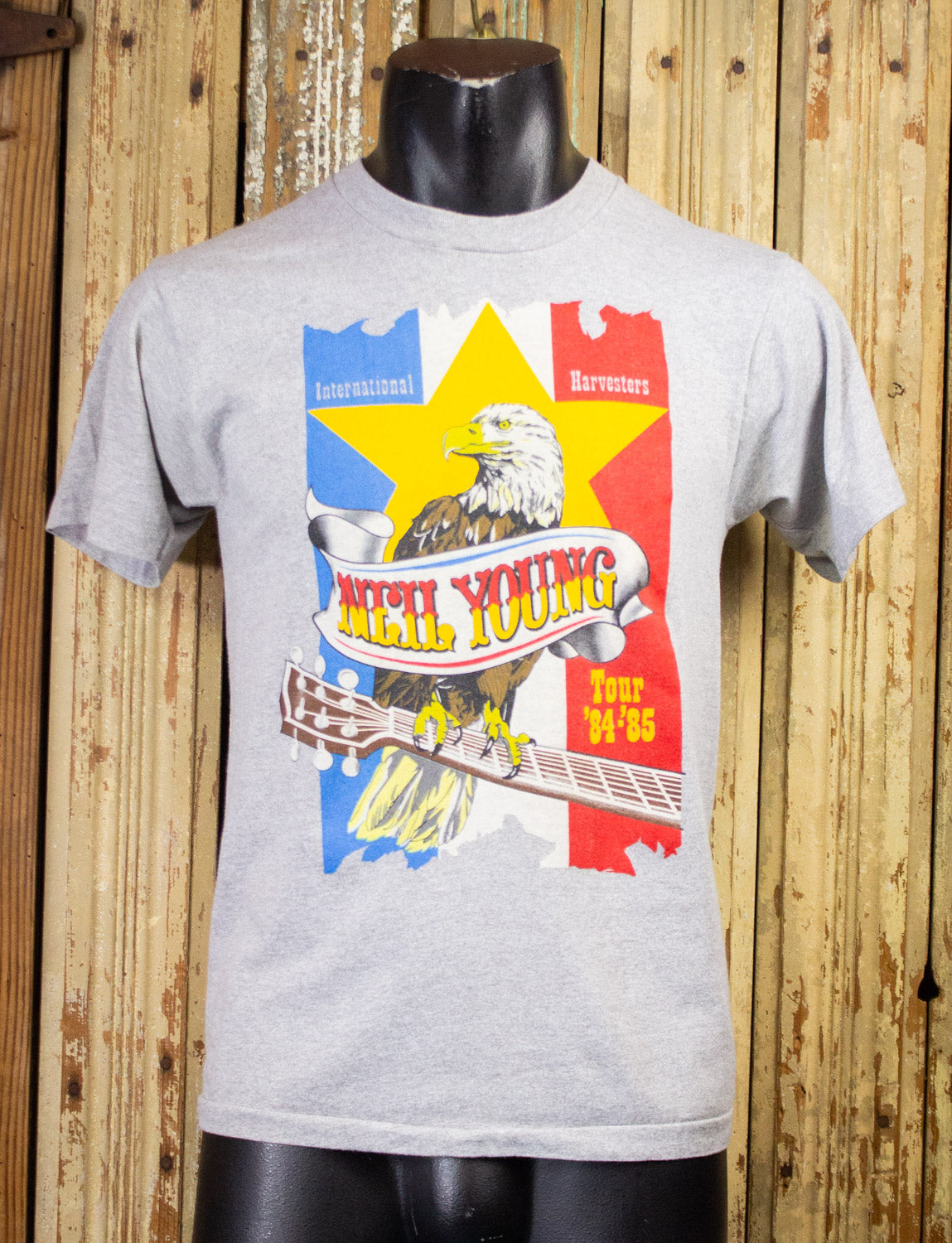 Vintage Neil Young International Harvesters Concert T Shirt 1984/85 Gray Small