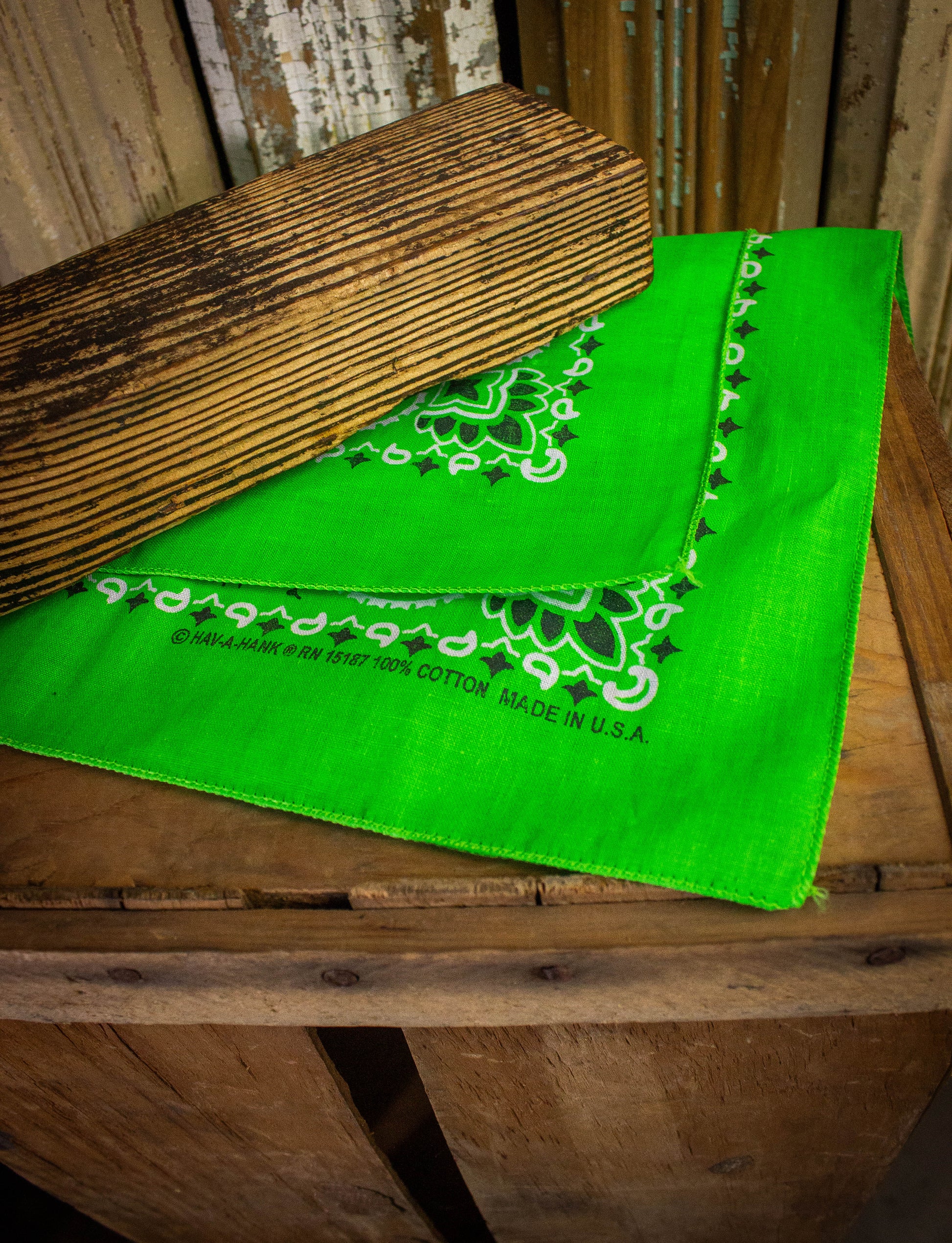 Vintage 80s Hav-A-Hank Neon Green Paisley Bandana