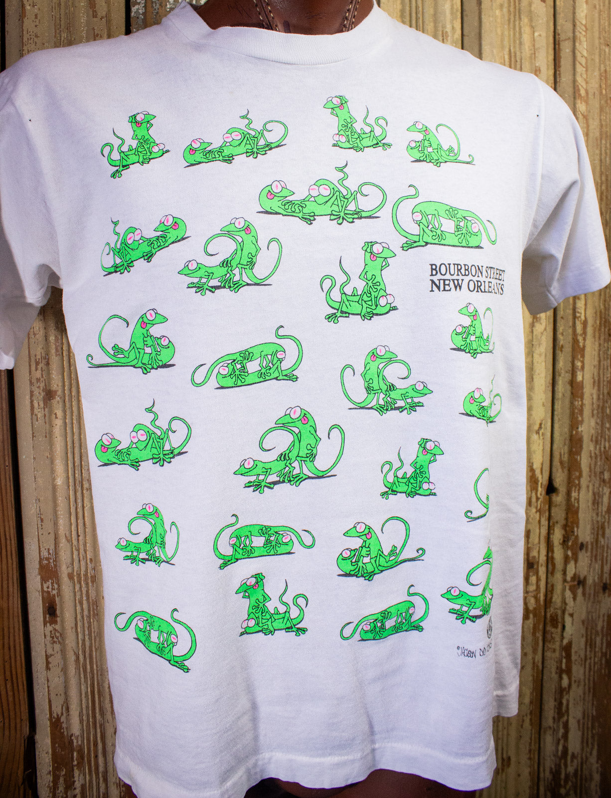 Vintage New Orleans Lizard Sex Graphic T Shirt 90s White Large