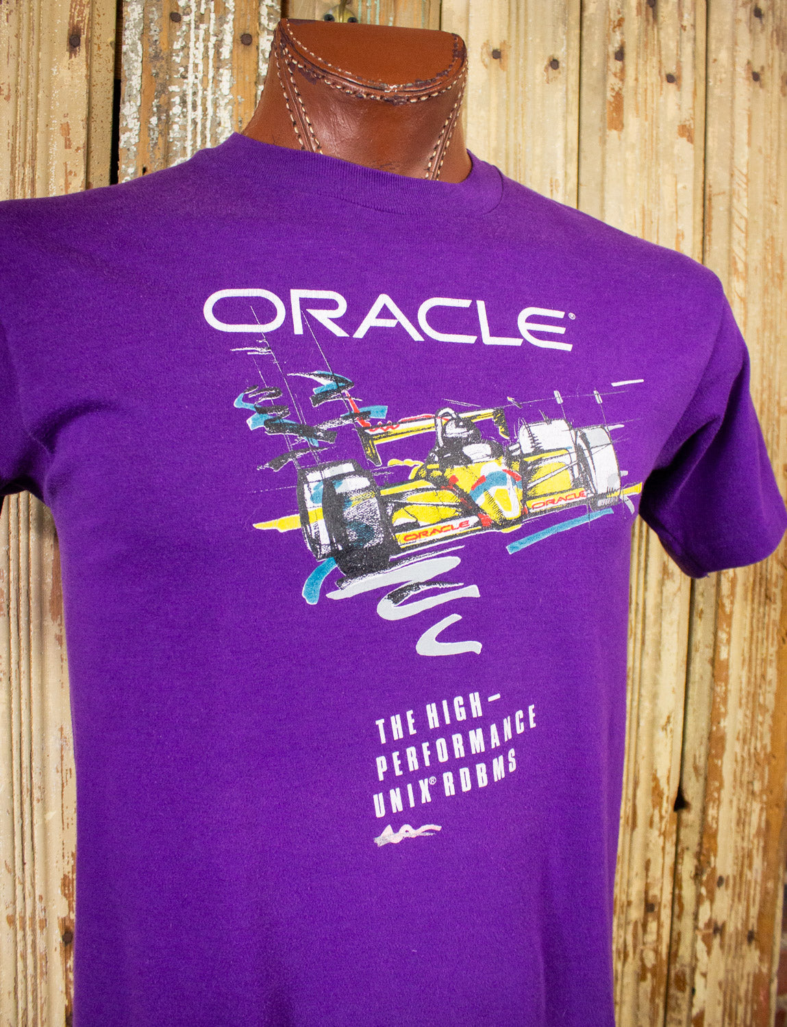 Vintage Oracle Team Unix Drag Racing Graphic T Shirt 80s Purple Medium/Large