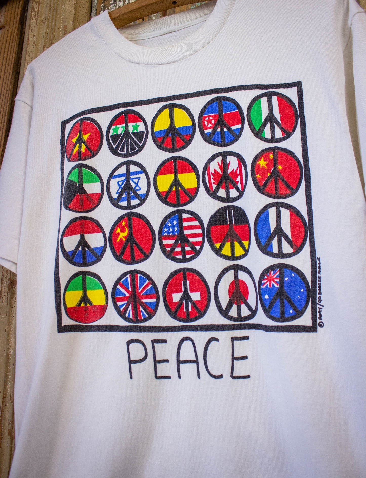 Vintage Peace Graphic T Shirt 1990 White Medium