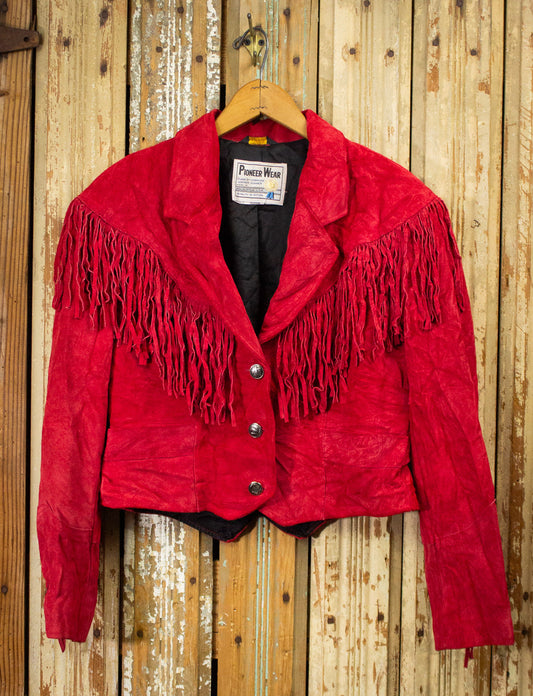 Vintage Pioneer Wear Cropped Red Fringe Jacket 80s Medium