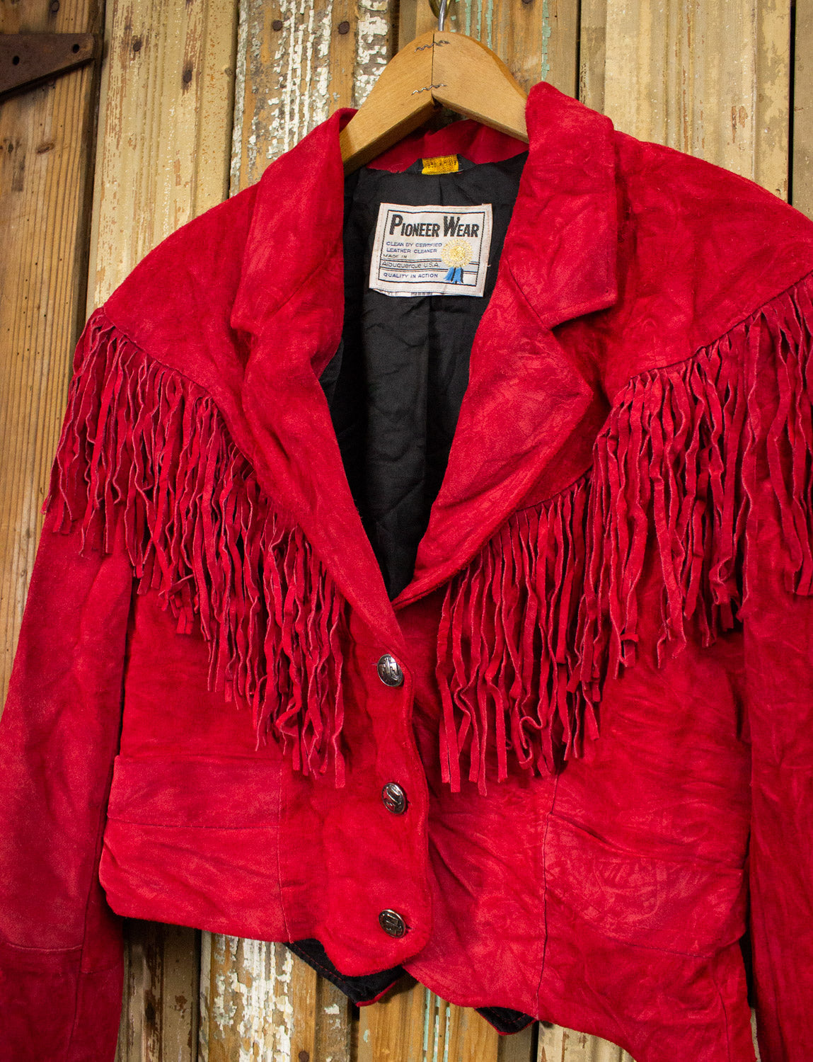 Vintage Pioneer Wear Cropped Red Fringe Jacket 80s Medium