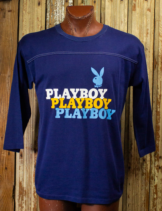 Vintage Playboy Long Sleeve Graphic T Shirt 80s Blue XL