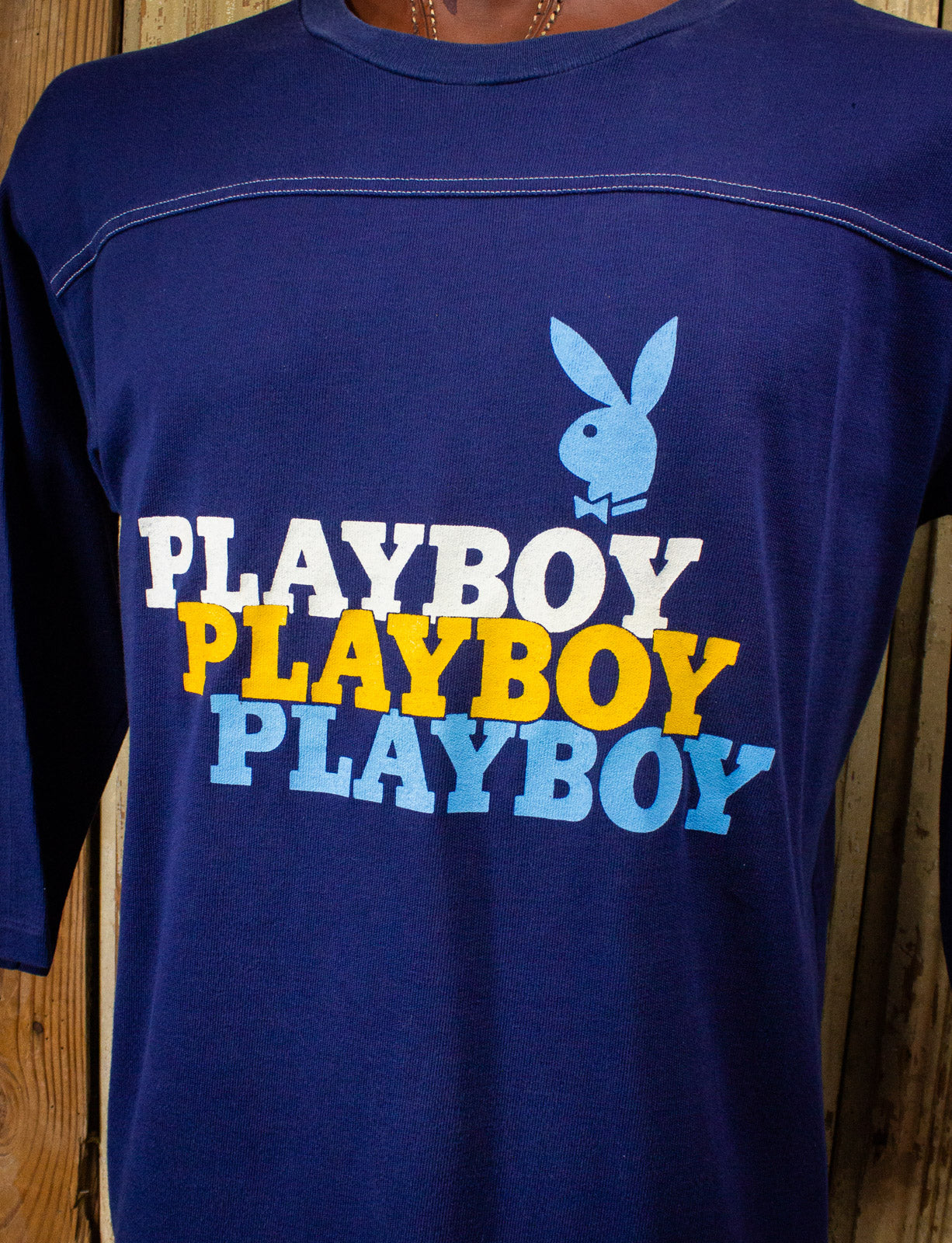 Vintage Playboy Long Sleeve Graphic T Shirt 80s Blue XL