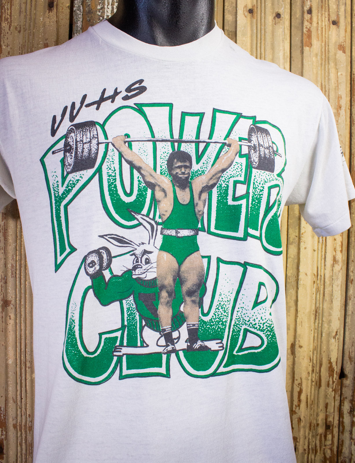 Vintage Power Club Graphic T Shirt 80s White Medium