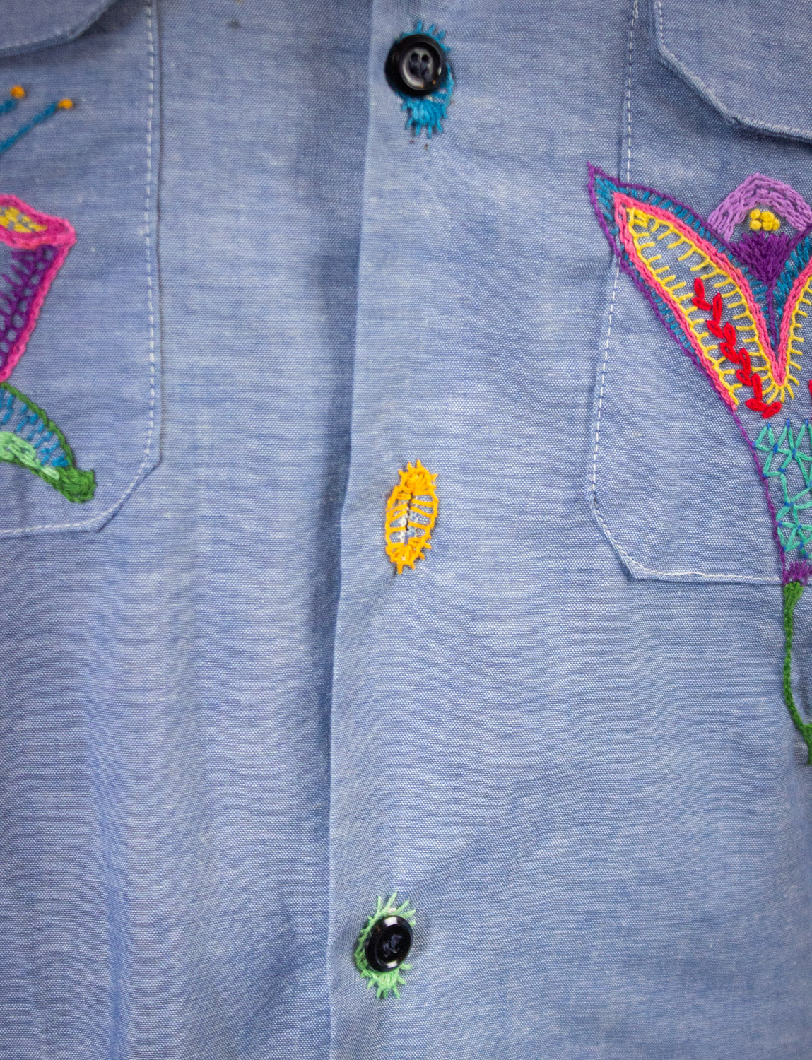 Vintage Psychedelic Chambray Button Up Shirt 70s Large