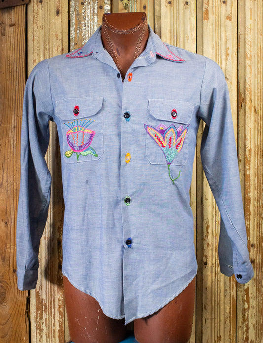 Vintage Psychedelic Chambray Button Up Shirt 70s Large