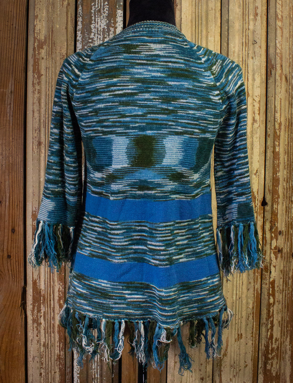 Vintage Pullover Fringe Sweater 70s Blue/Green Small