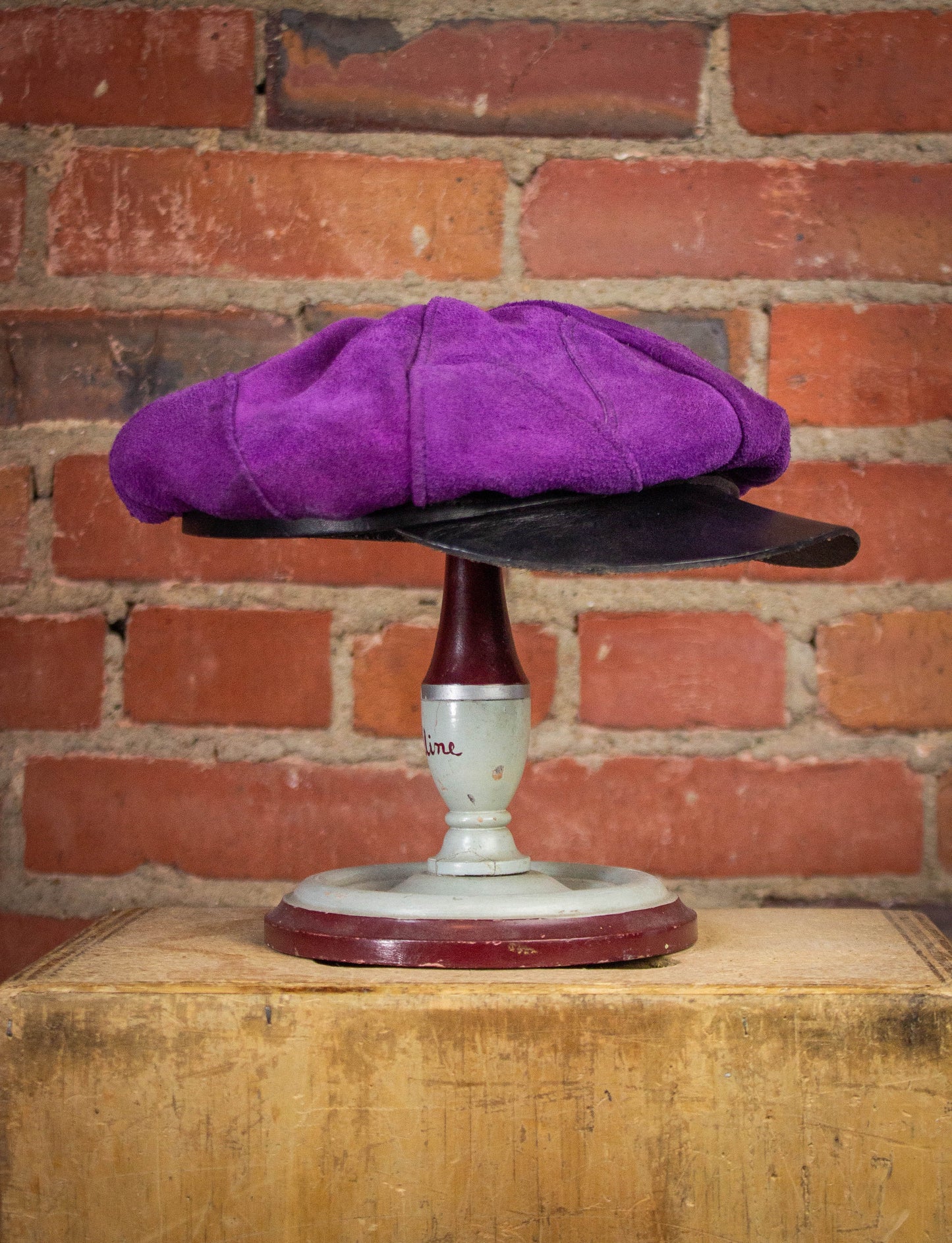 Vintage Purple Suede Biker Hat 70s Small