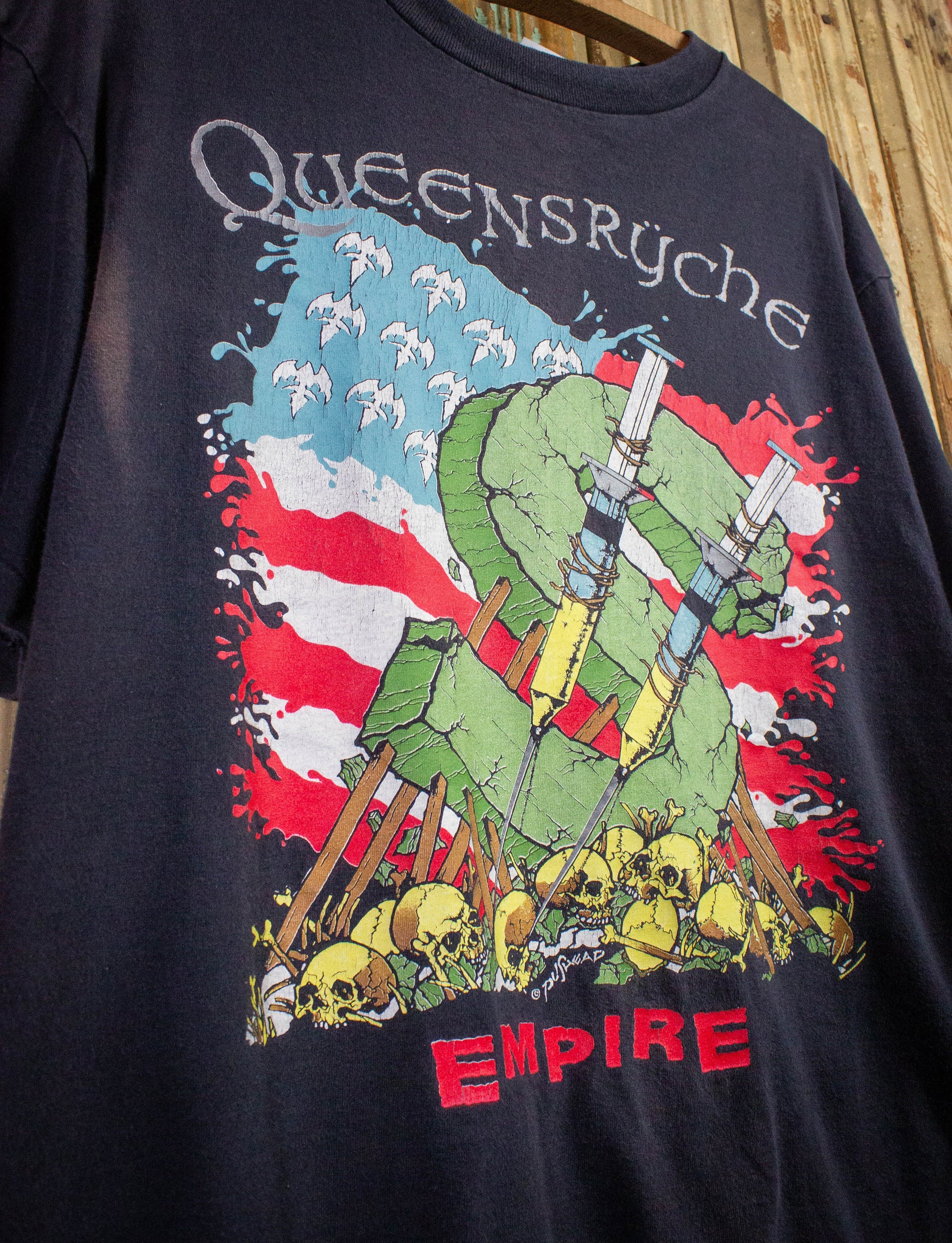 Vintage Queensryche Building Empires Pushead Concert T Shirt 1991 Black XL