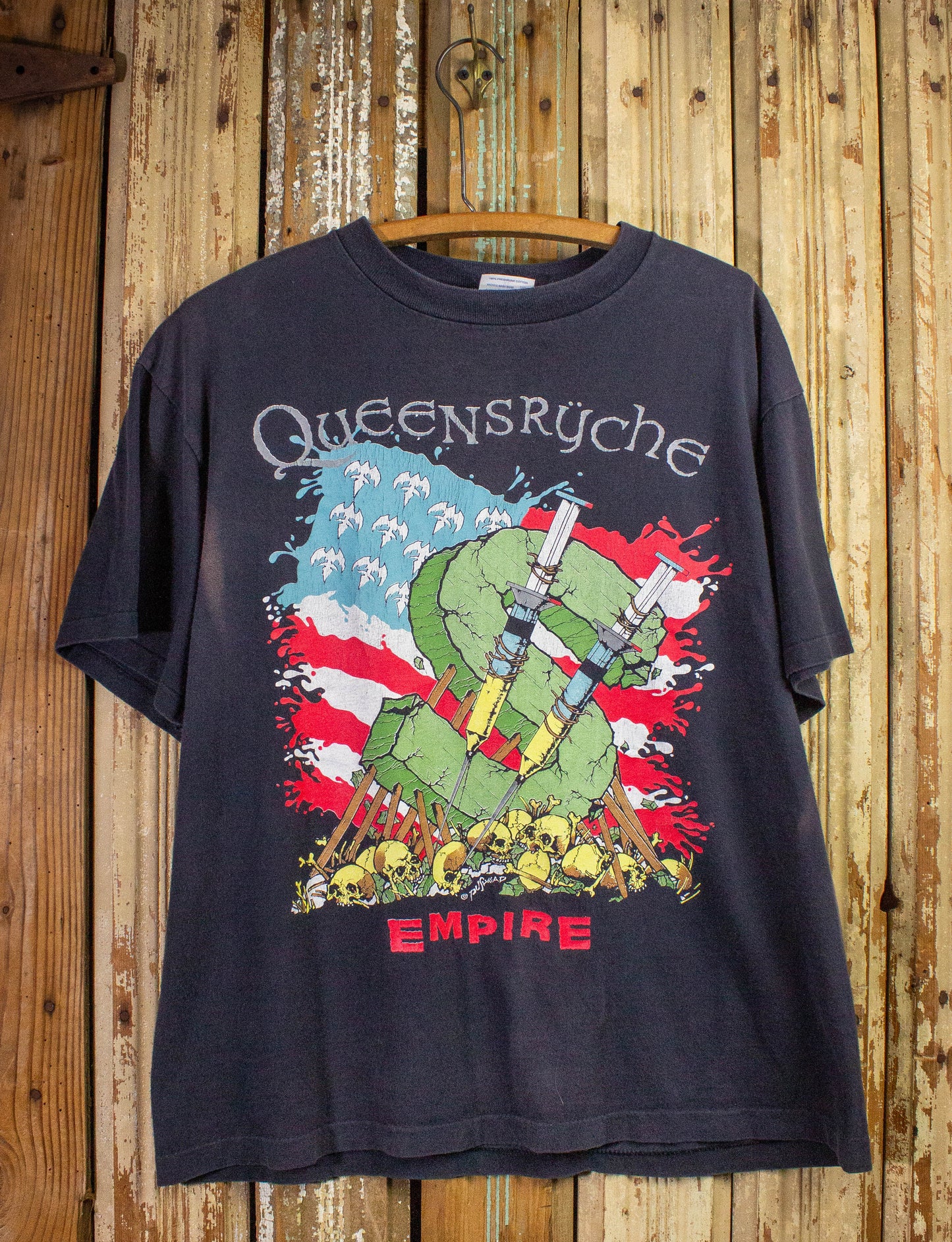 Vintage Queensryche Building Empires Pushead Concert T Shirt 1991 Black XL