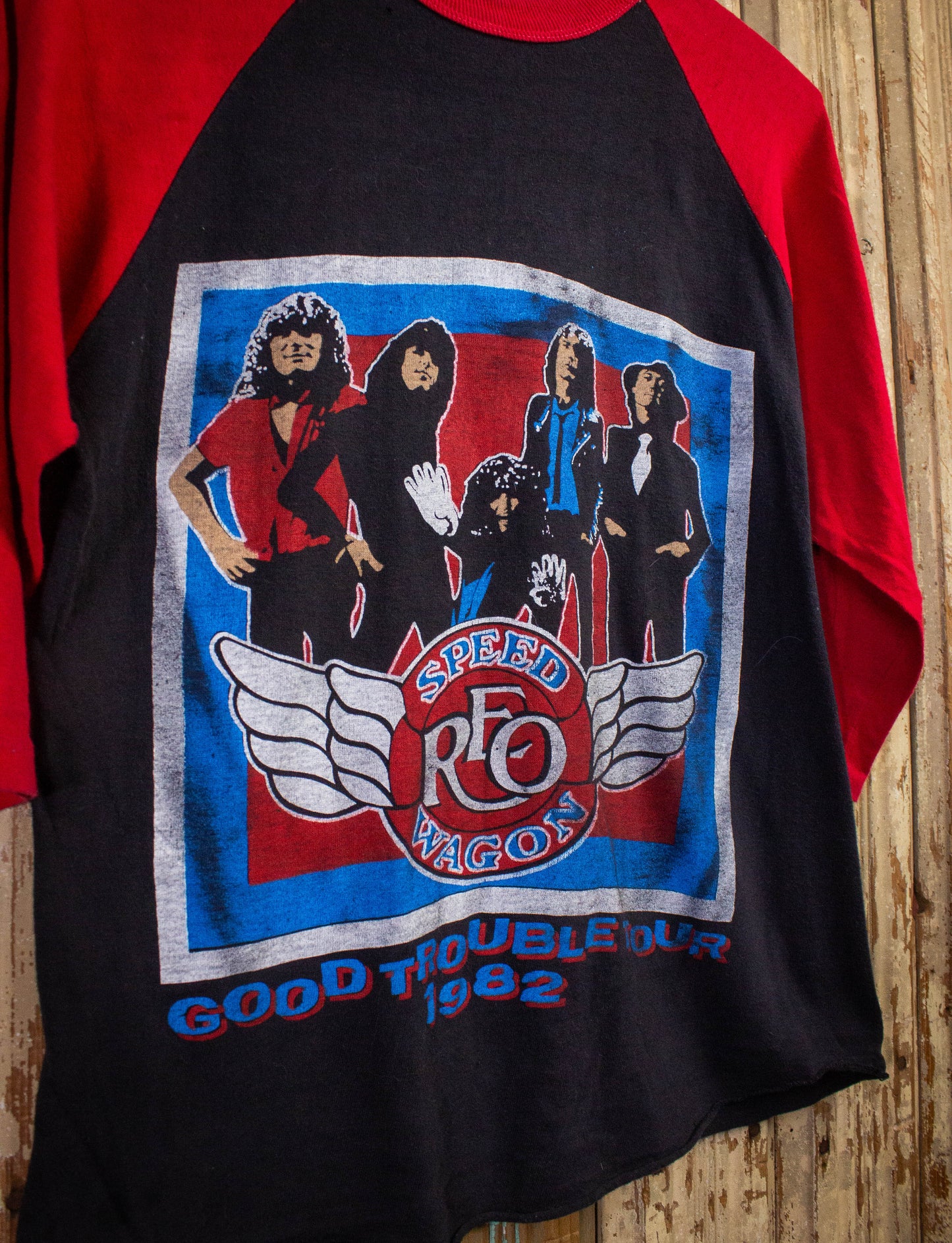 Vintage REO Speedwagon Good Trouble Tour Raglan Concert T Shirt 1982 Red/Black