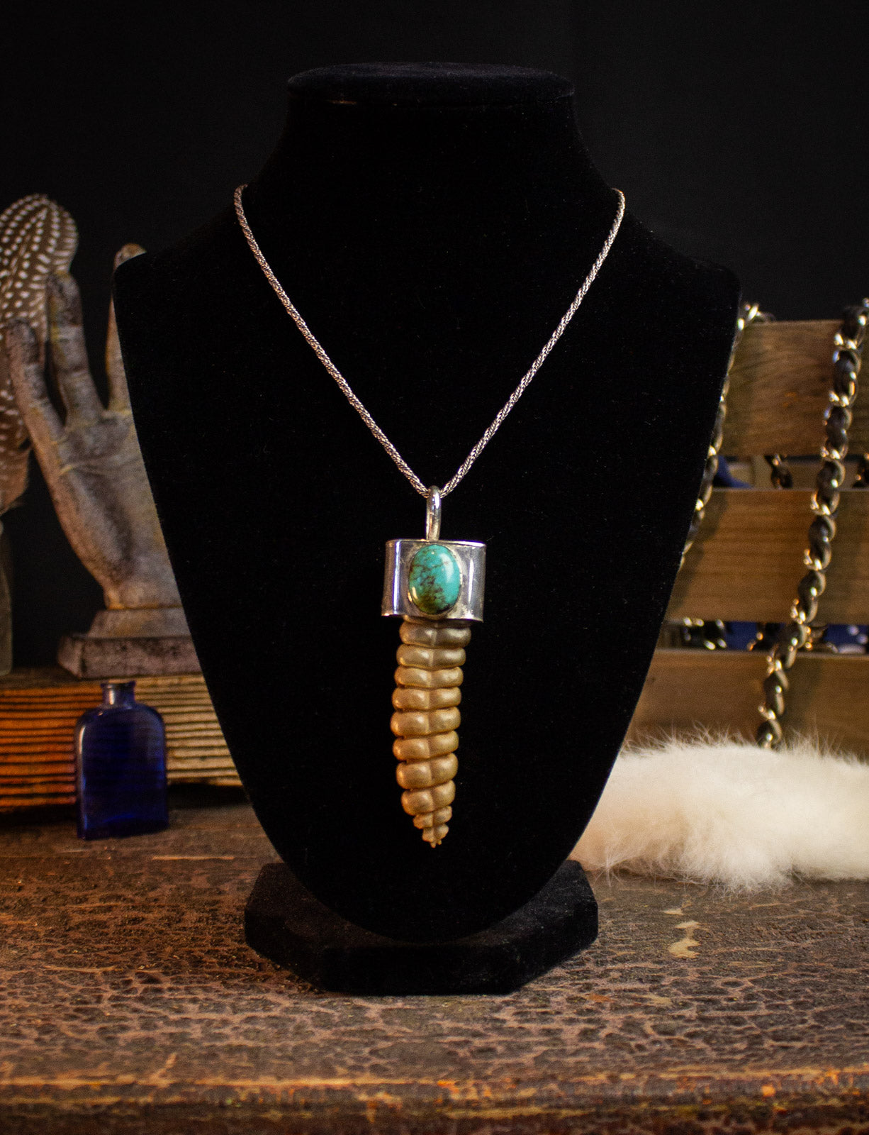 Vintage Rattlesnake Shaker Sterling Silver Turquoise Necklace