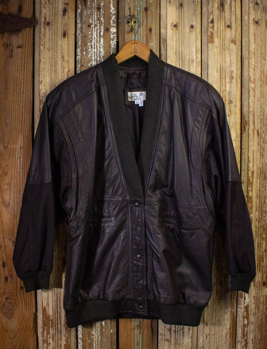 Vintage Sally B Brown Leather Bomber Jacket Medium