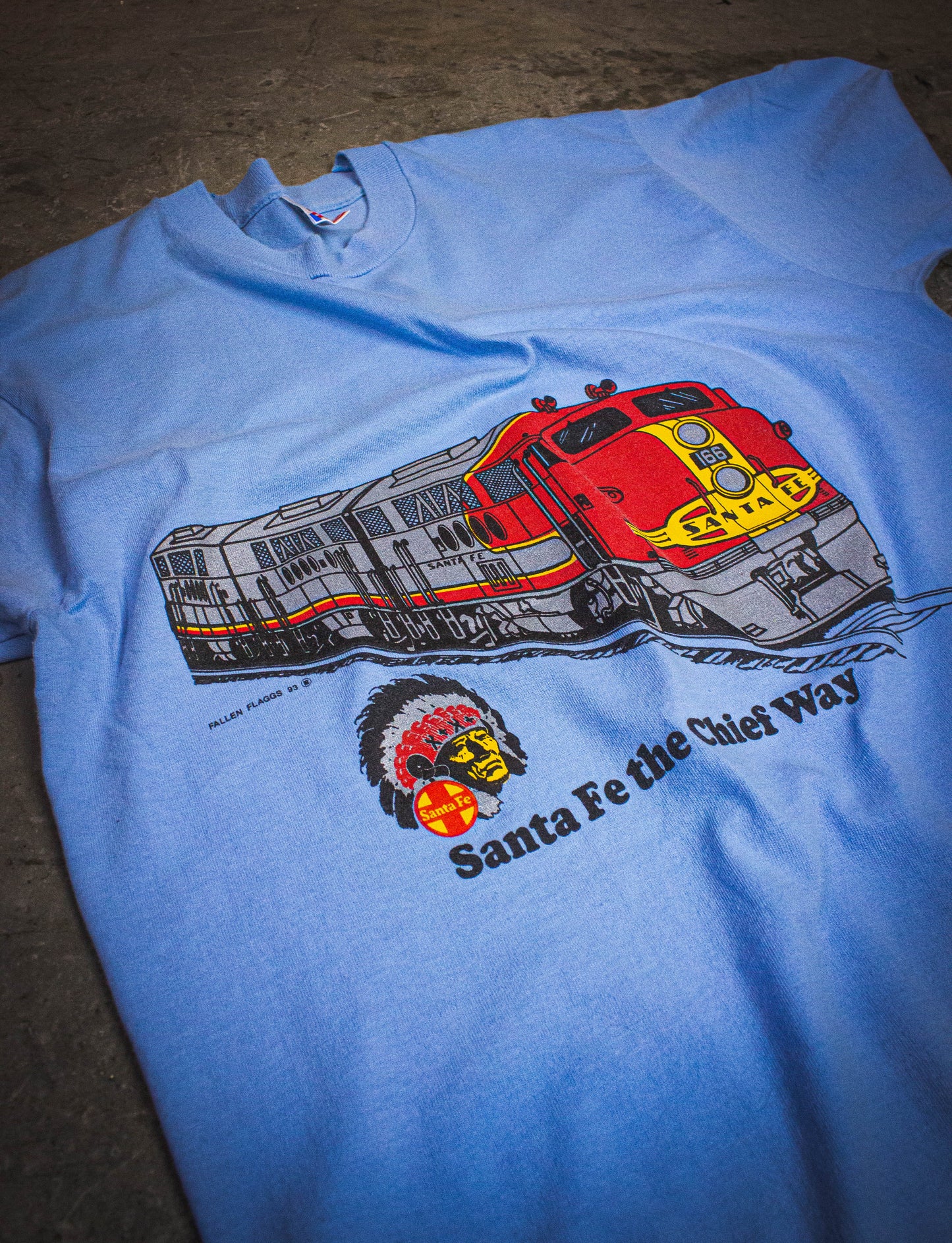 Vintage Santa Fe Chief Way Train Graphic T Shirt 1993 Blue Medium/Large