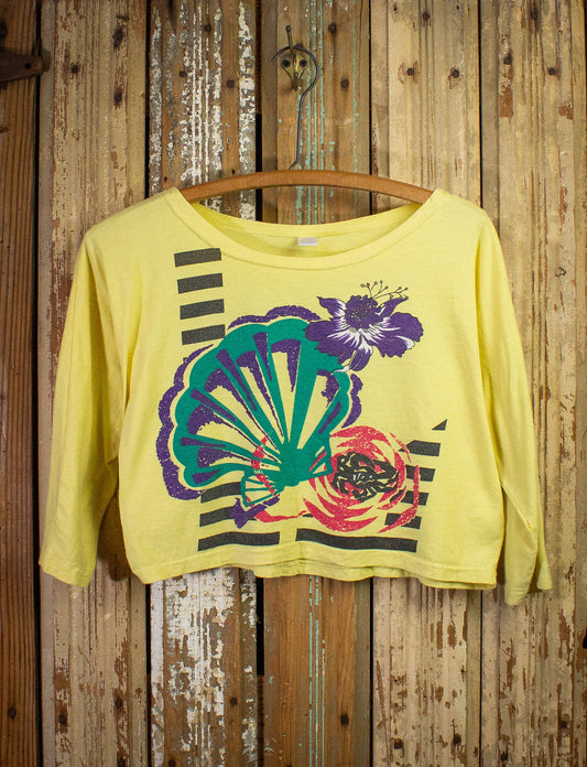 Vintage Sea Shell Long Sleeve Crop Top 80s Yellow Medium