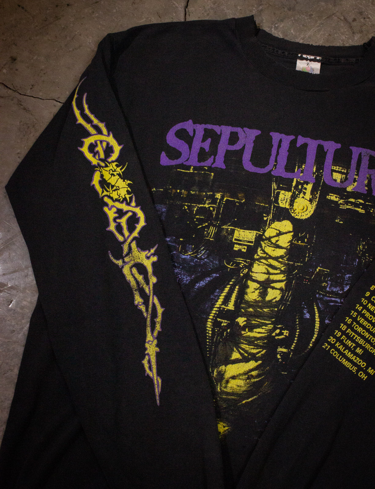 Vintage Sepultura Chaos A.D. Concert T Shirt Long Sleeve 1994 Black Large