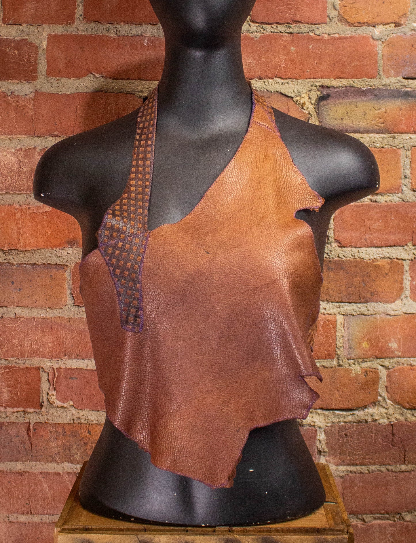 Vintage Shazzam Brown Leather Halter 1970s XS