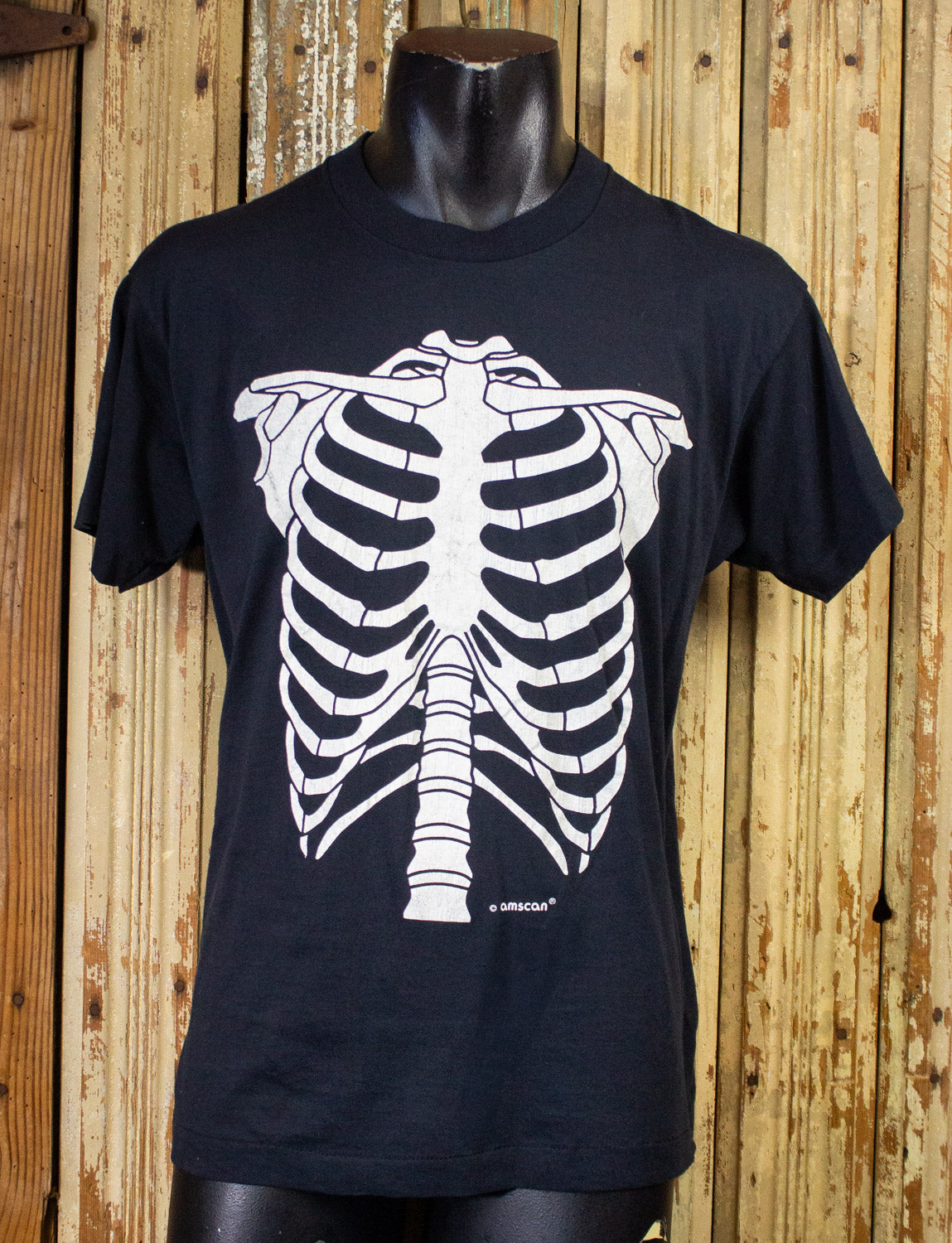 Vintage Skeleton Rib Cage Graphic T Shirt 80s Black Large