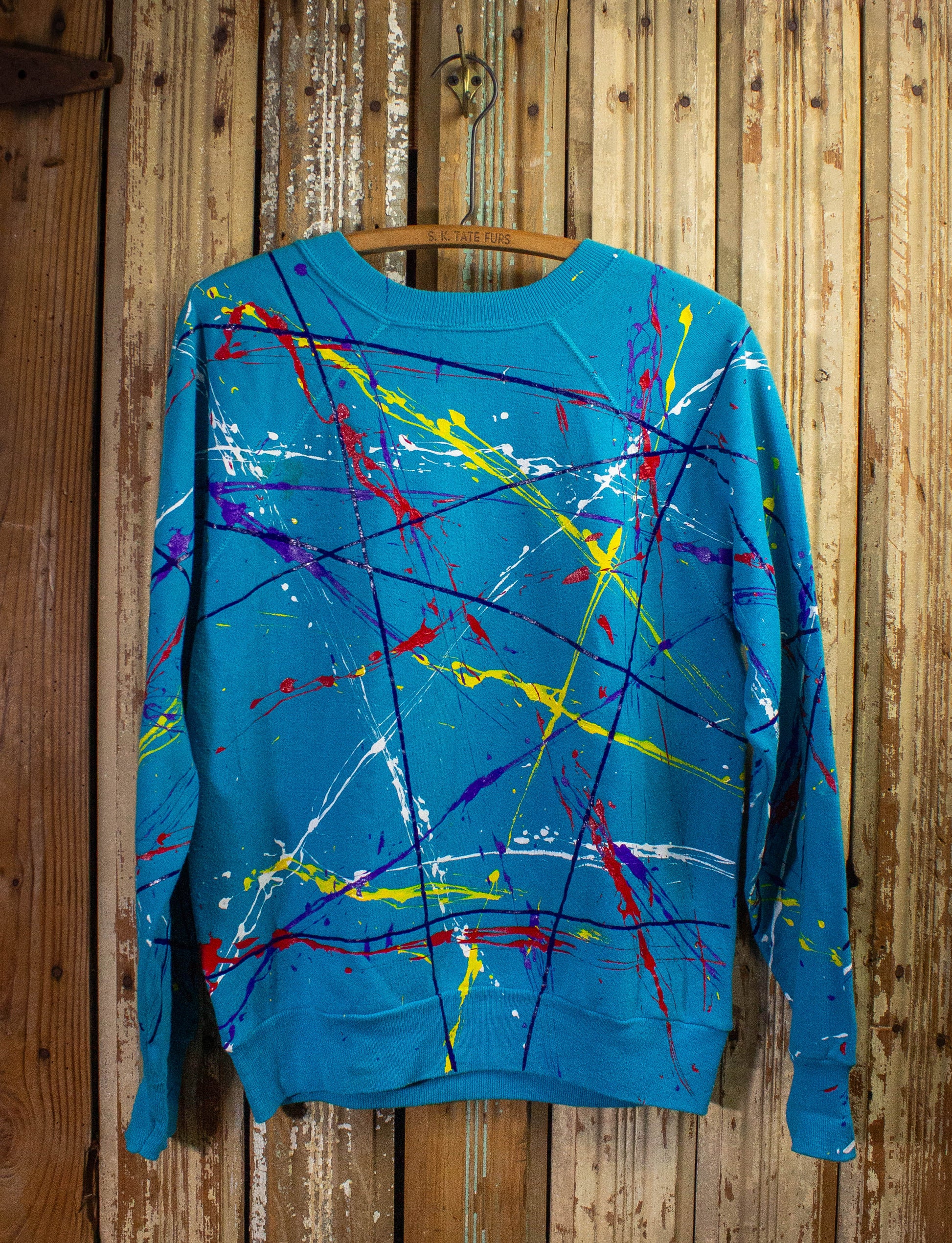 Vintage Splatter & Lines Sweatshirt 80s Blue Large