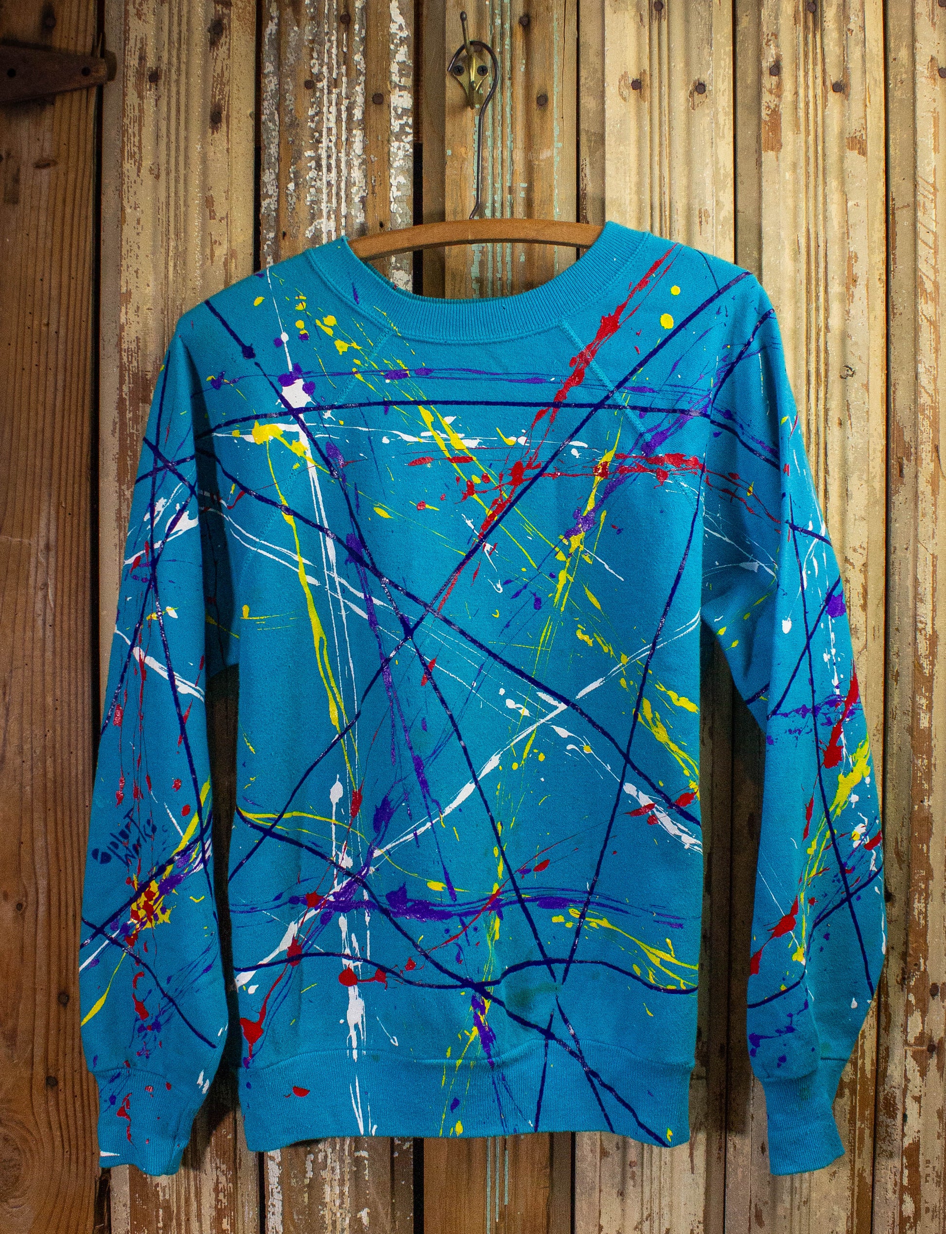 Vintage Splatter & Lines Sweatshirt 80s Blue Large