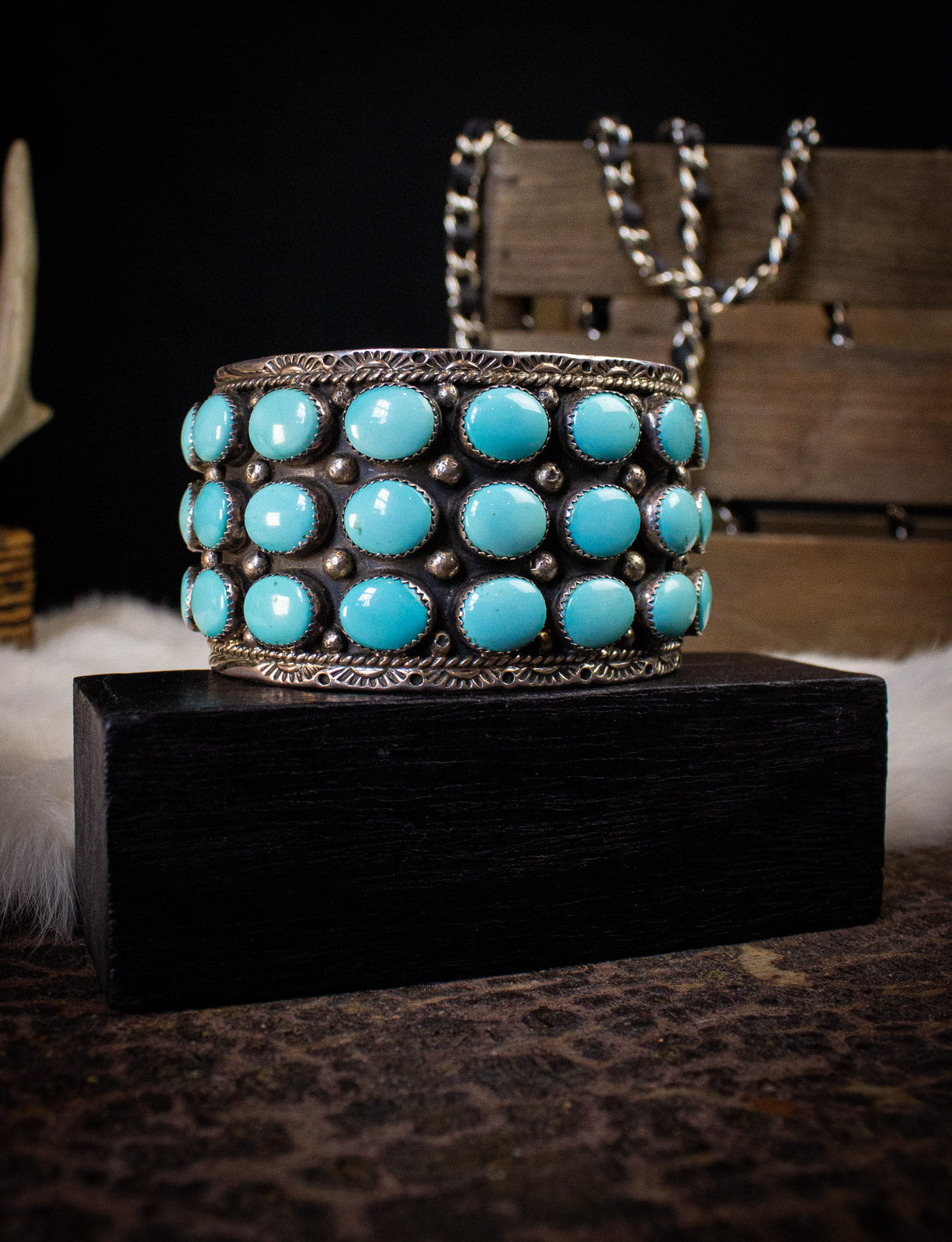 Vintage Turquoise Sterling Silver Large Cuff