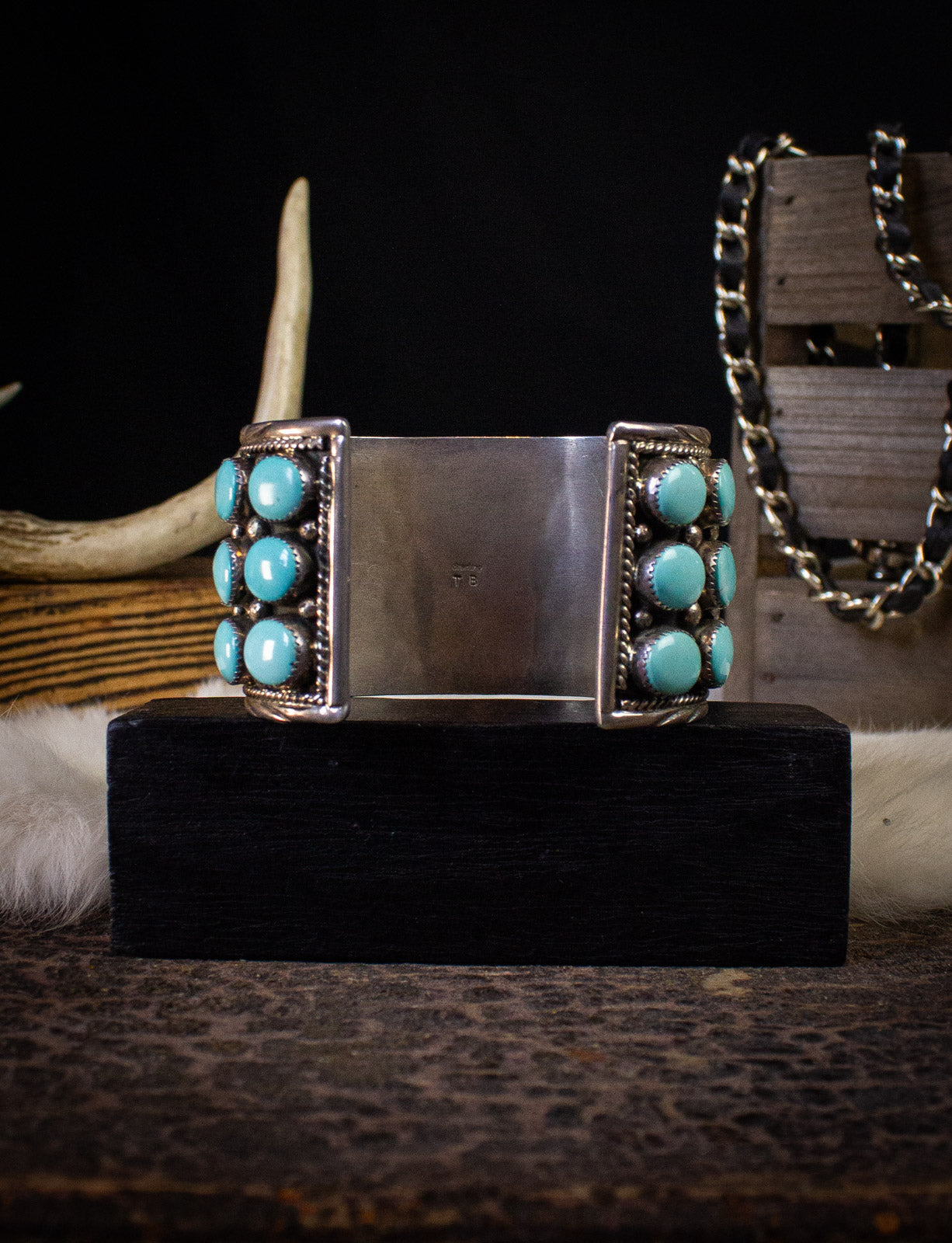 Vintage Turquoise Sterling Silver Large Cuff