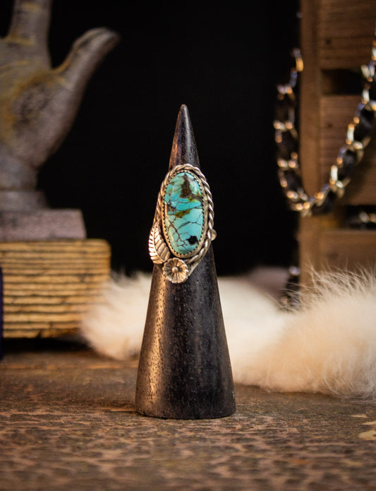 Vintage Sterling Silver Turquoise Ring with Feather Size 6