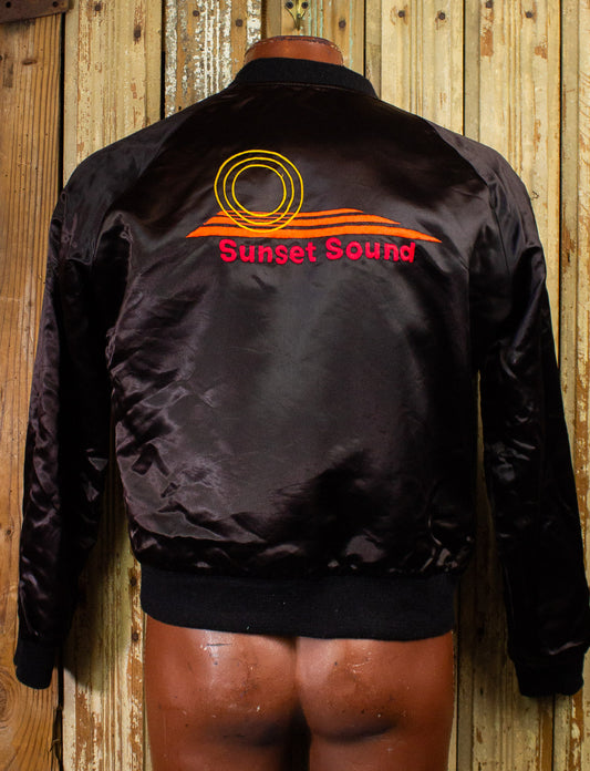 Vintage Sunset Sound Satin Bomber Jacket 80s Black Medium