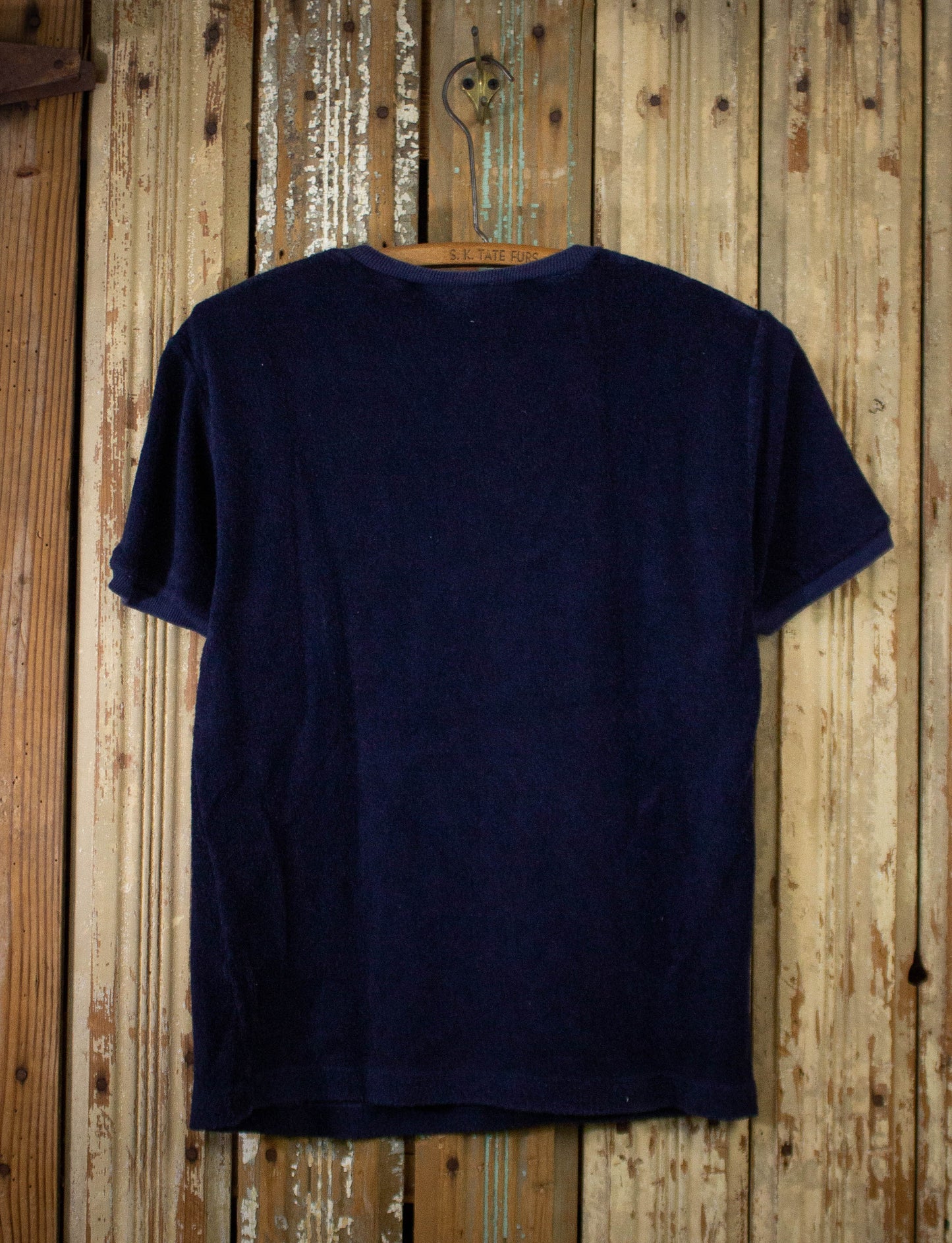 Vintage Terry Cloth V Neck T Shirt 70s Blue Small