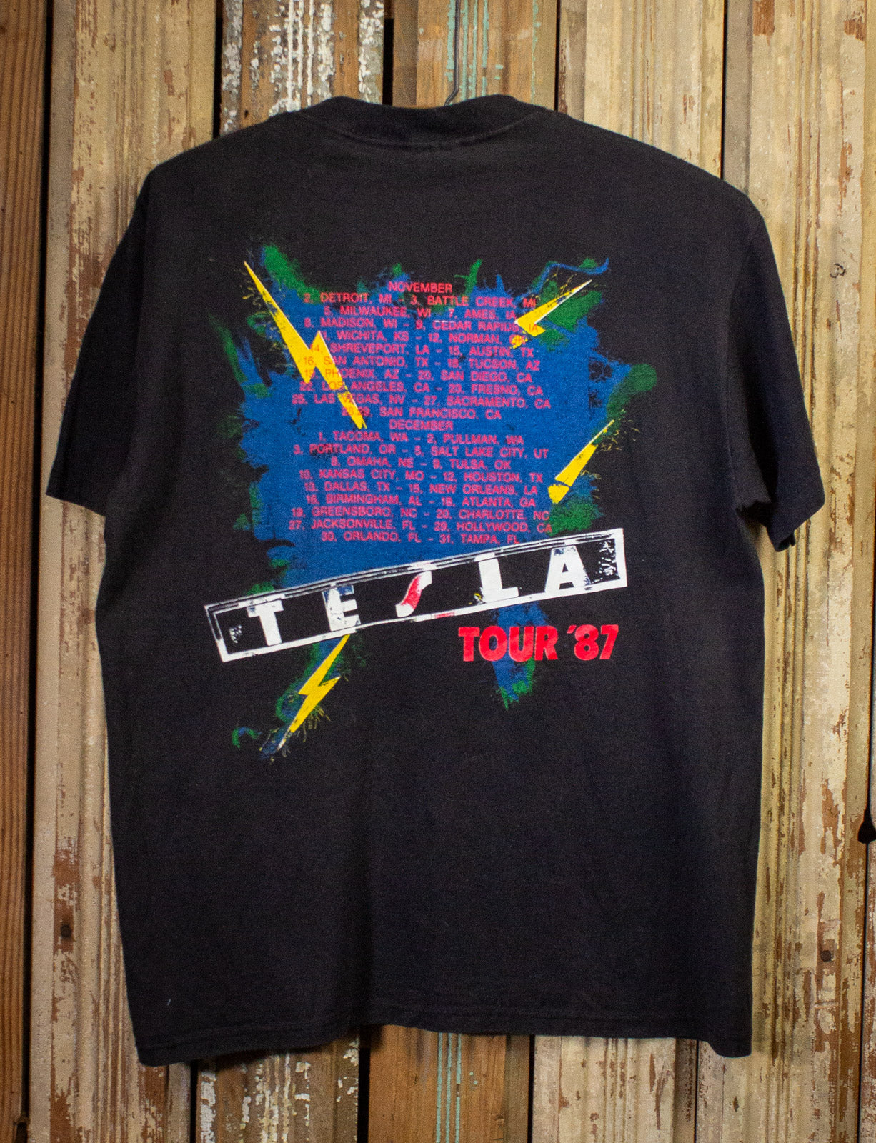 Vintage Tesla Tour Concert T Shirt 1987 Black Large