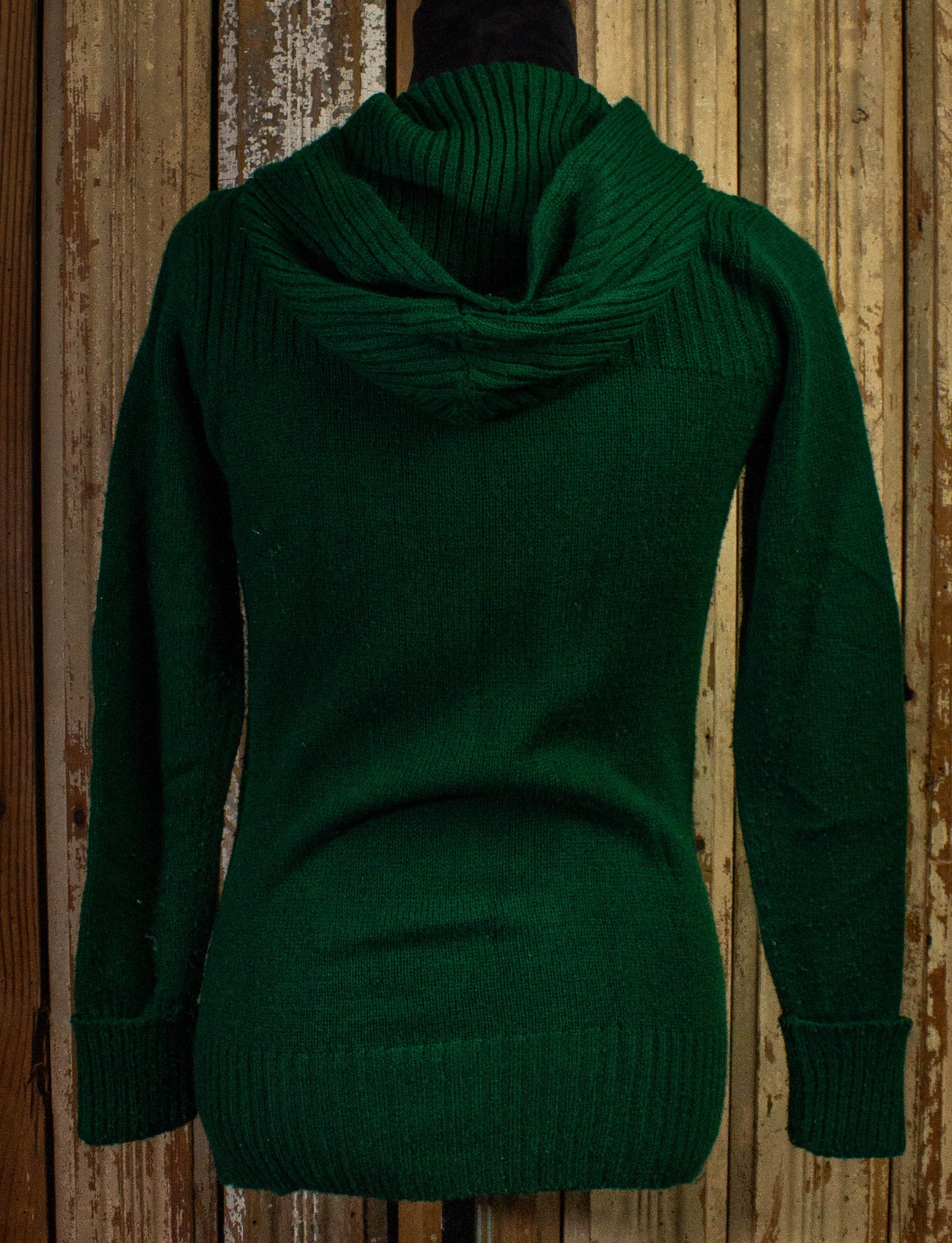 Vintage Tom Boy Knit Cardigan With Hood 70s Green XS