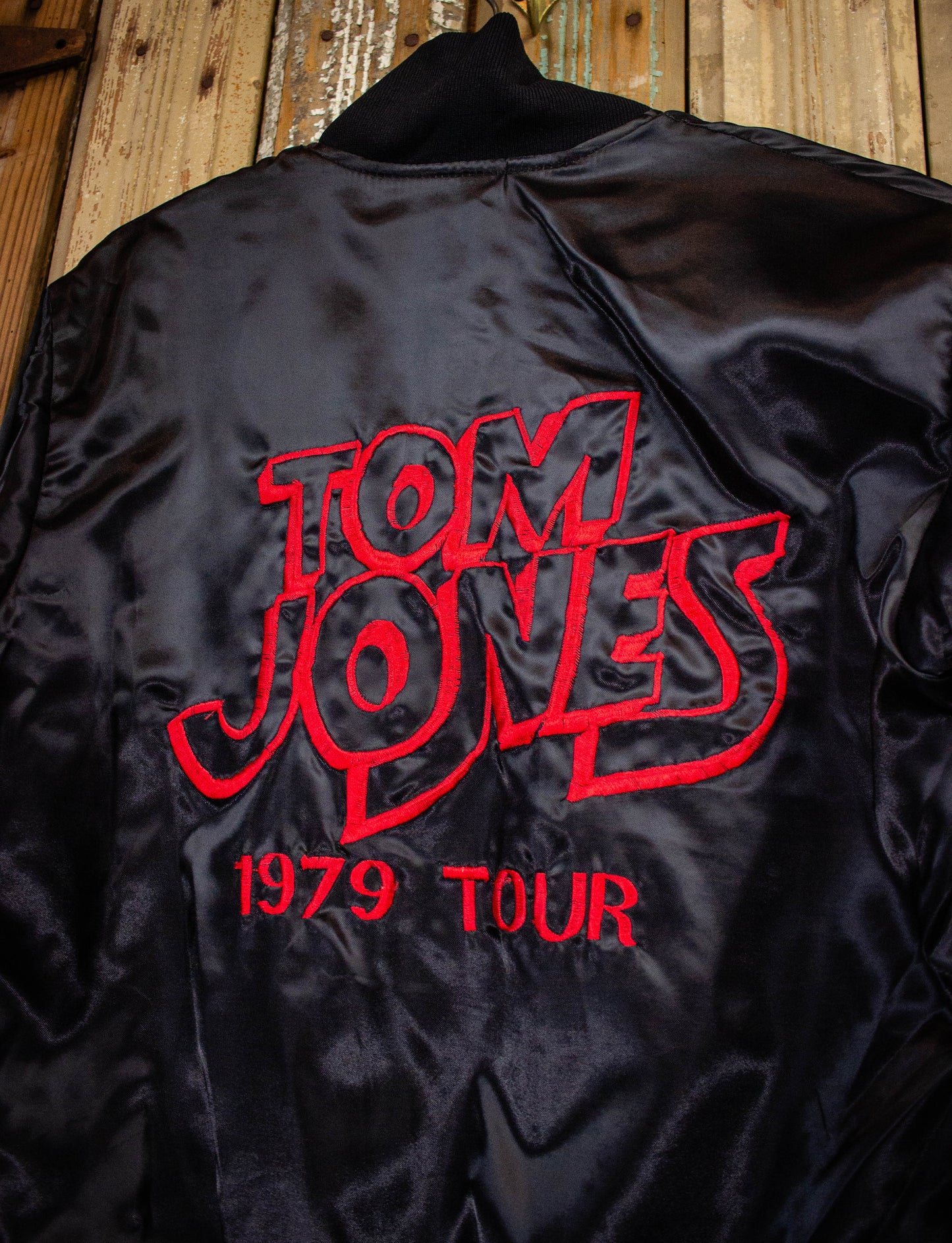 Vintage Tom Jones Satin Tour Jacket 1979 Black Small-Medium