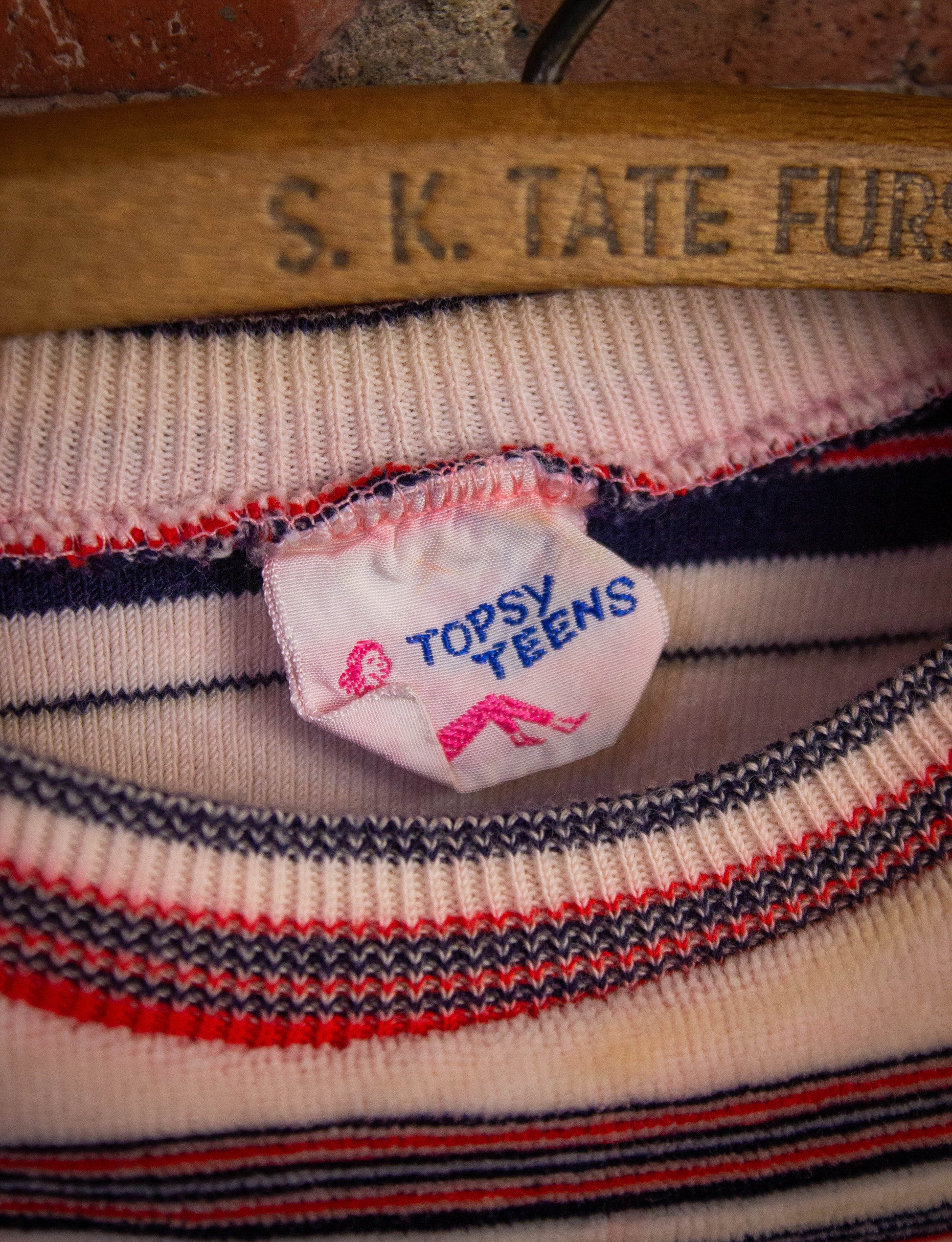 Vintage Topsy Teens Women's Striped Long Sleeve Shirt 70s Orange/Blue/White Small