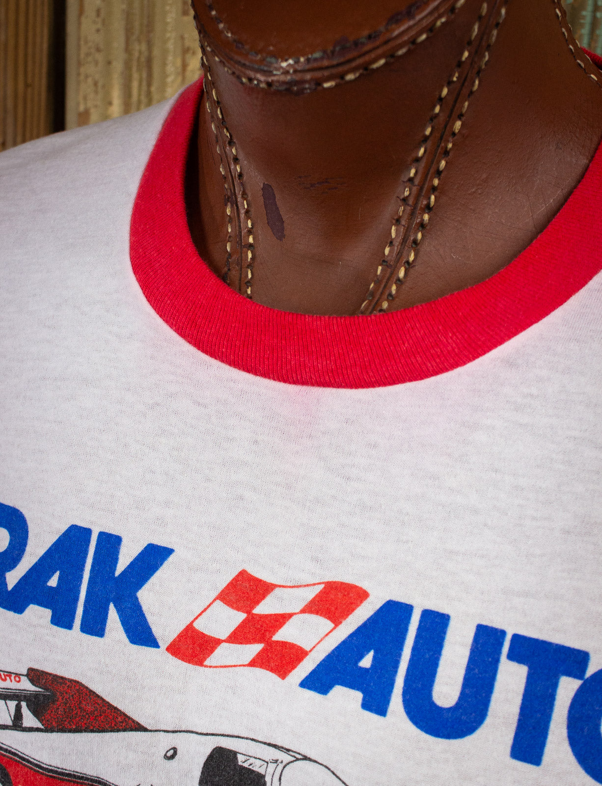 Vintage Trak Auto Racing Team Graphic Ringer T Shirt 80s White/Red Large