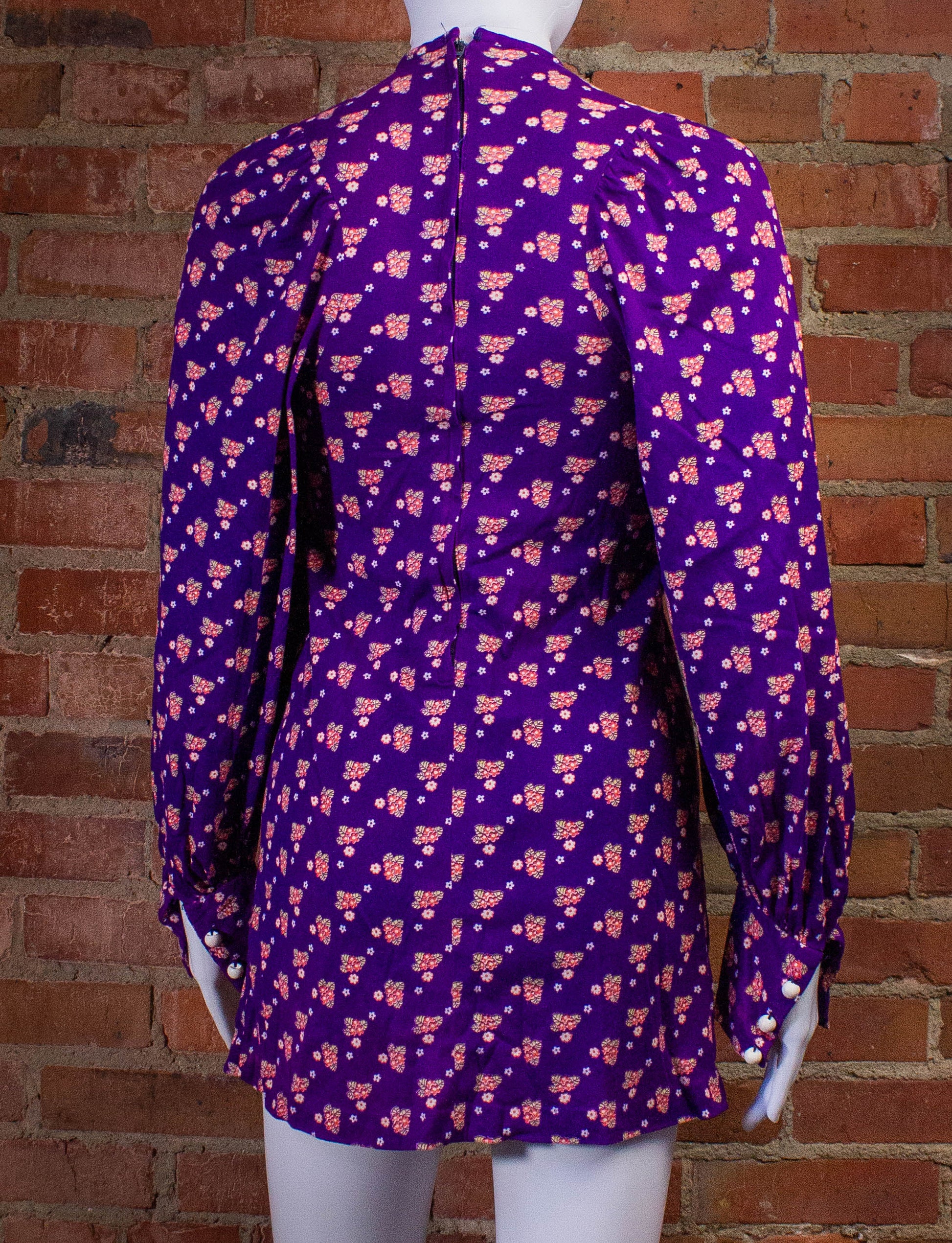 Vintage Tres Petite Flower Print Mini Dress 70s Purple XS