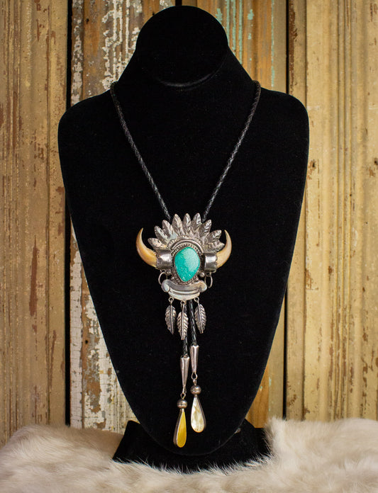 Vintage Sterling Silver, Turquoise, and Bear Claw Bolo Tie