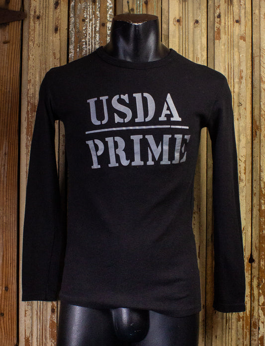 Vintage USDA Prime Long Sleeve Graphic T Shirt 70s Black Small