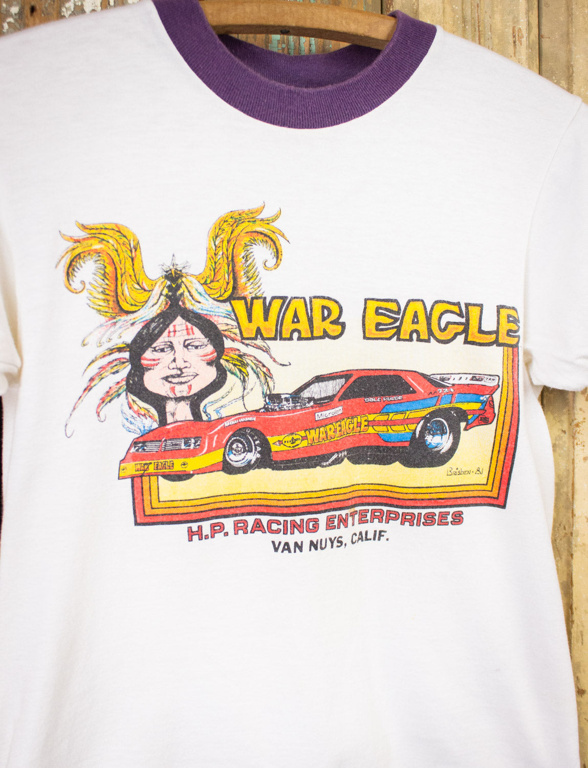 Vintage War Eagle Drag Racing Graphic Ringer T Shirt 1981 White XS