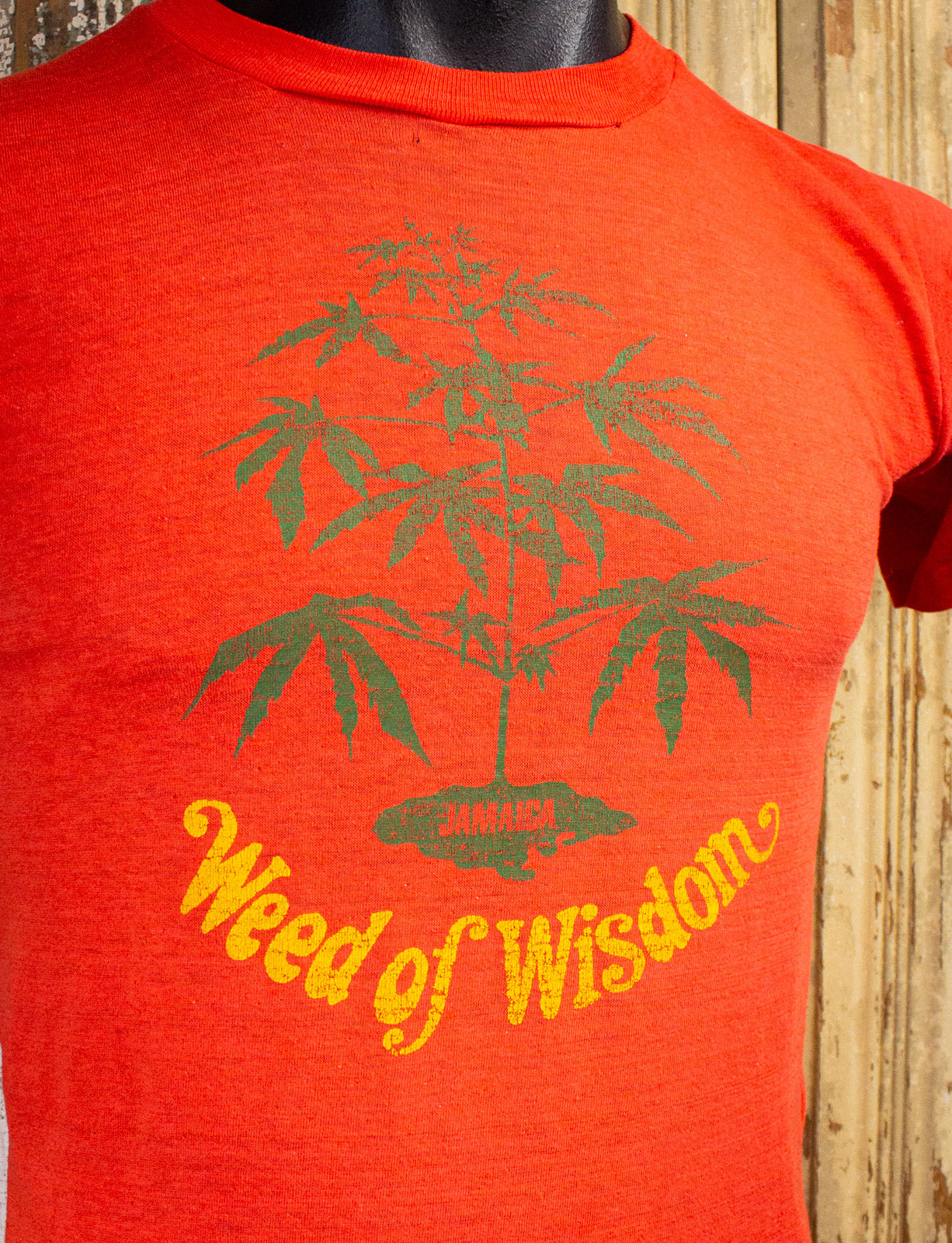 Vintage Weed of Wisdom Graphic T Shirt 70s Orange XS