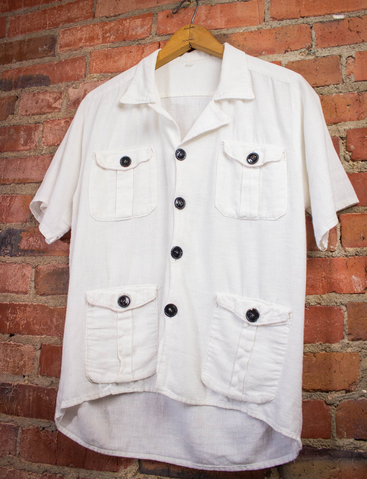 Vintage White Button Up Shirt with Black Buttons Small