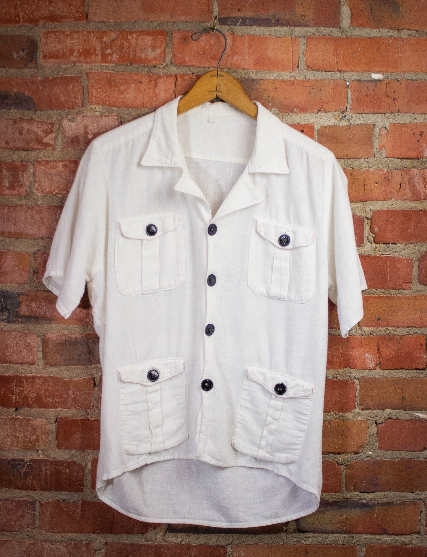 Vintage White Button Up Shirt with Black Buttons Small