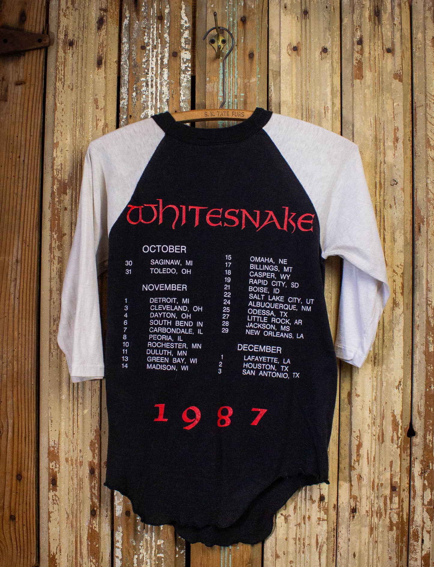 Vintage Whitesnake Tour Raglan Concert T Shirt 1987 White/Black Small