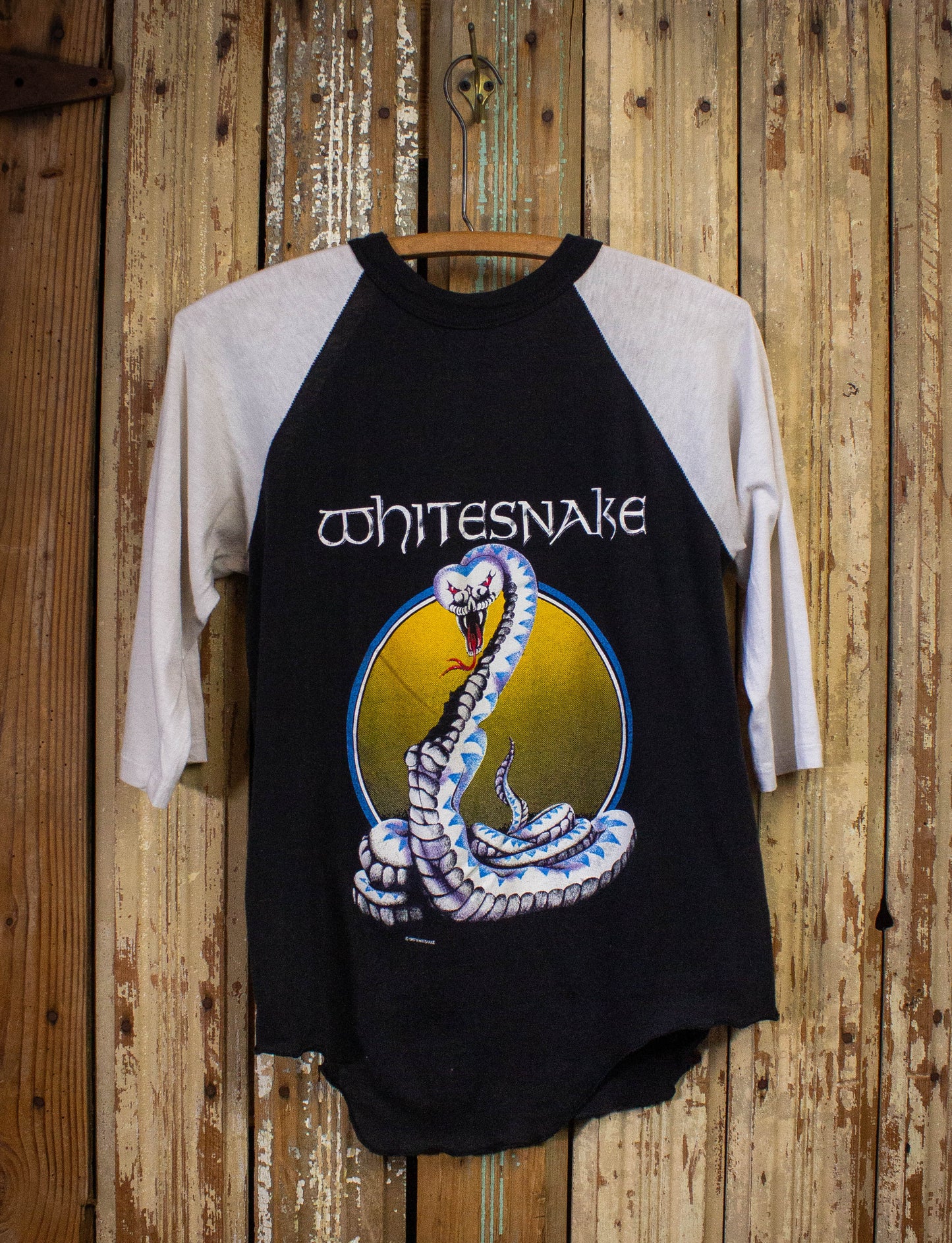 Vintage Whitesnake Tour Raglan Concert T Shirt 1987 White/Black Small