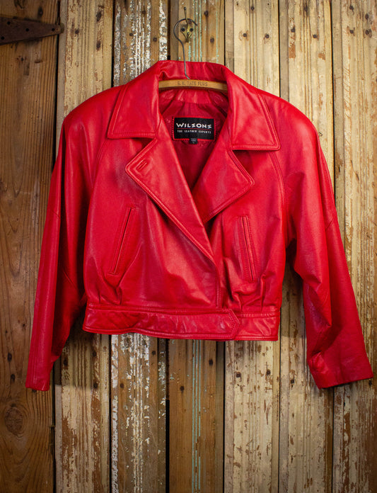 Vintage Wilsons Red Leather Cropped Biker Jacket 90s Large