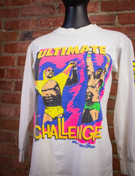 Vintage WWF Wrestlemania Ultimate Challenge Long Sleeve Graphic T Shirt 1990 White XS