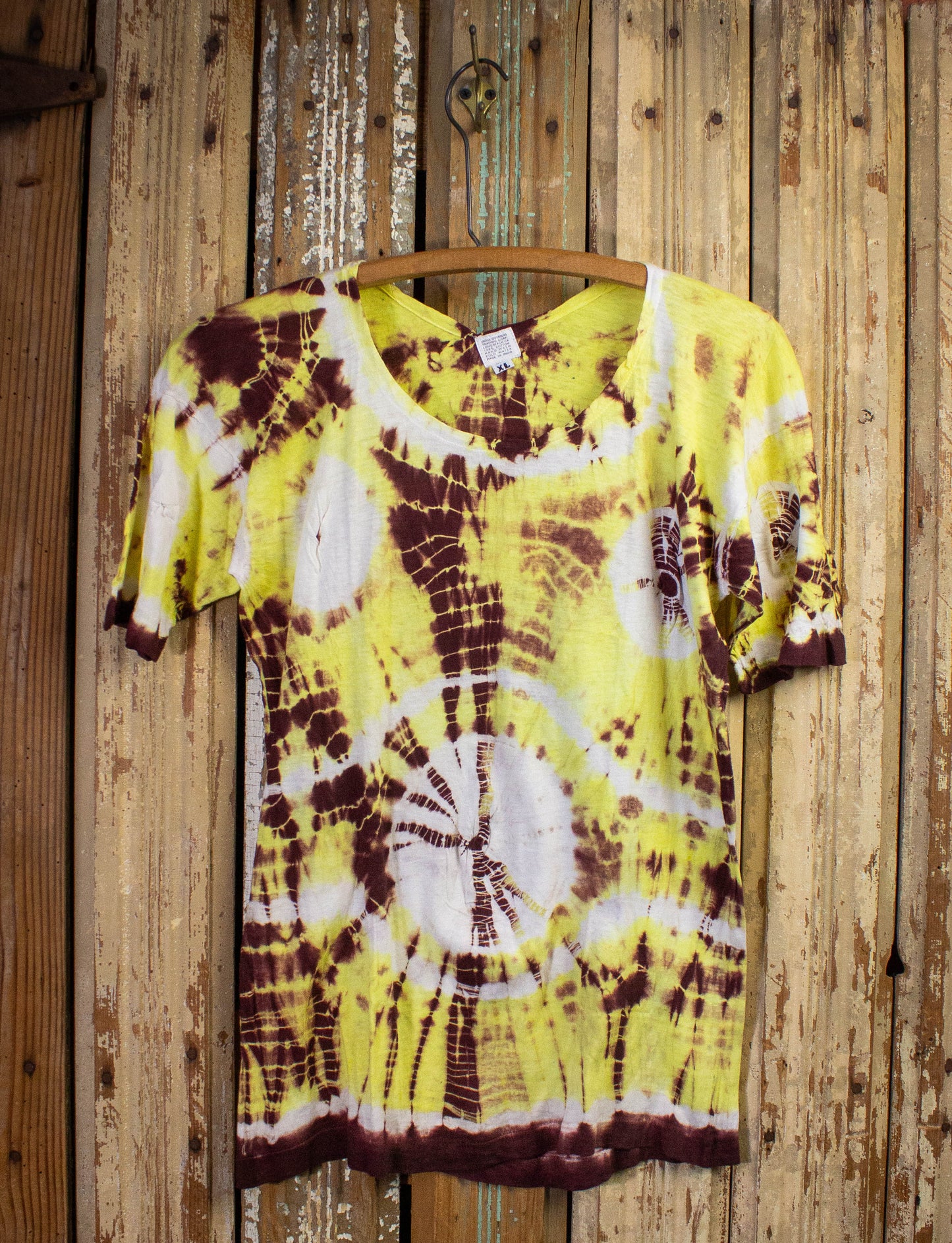 Vintage Yellow and Brown Tie Dye Shirt 70s Small