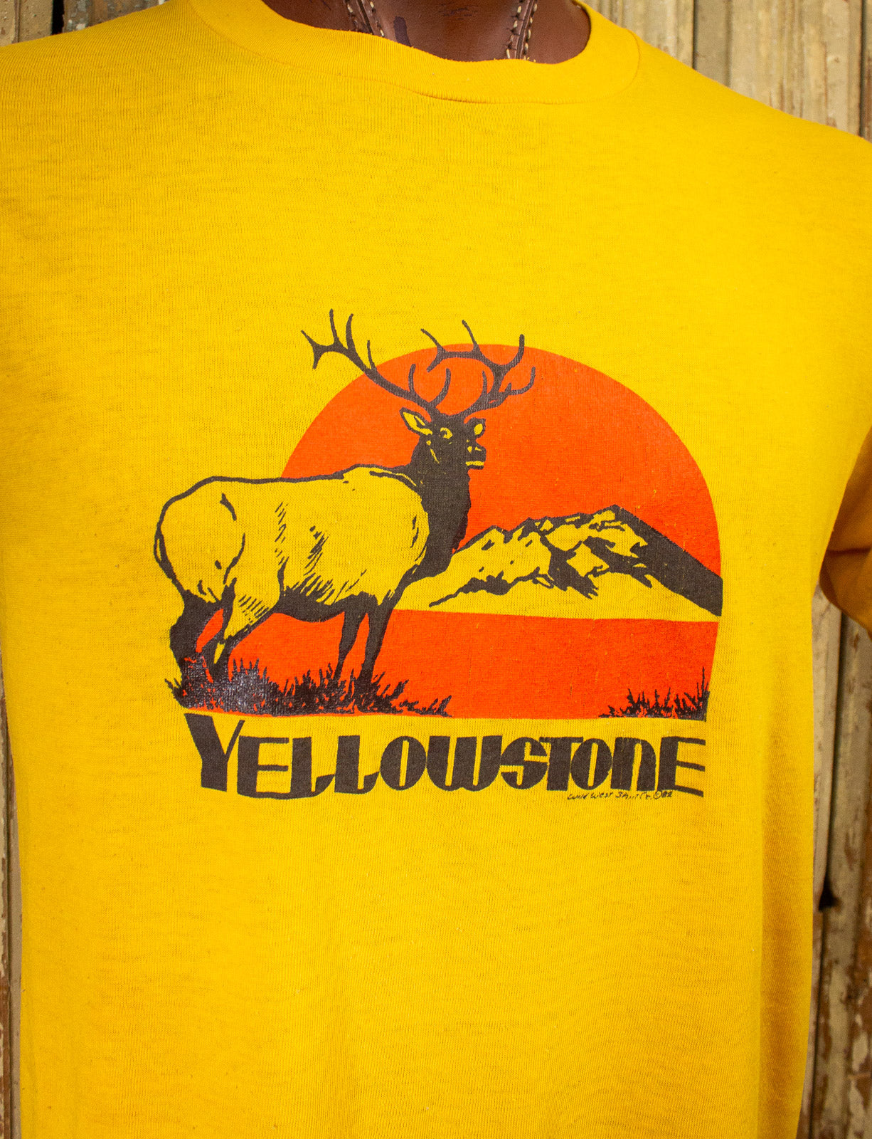 Vintage Yellowstone Souvenir Graphic T Shirt 1982 Yellow Large